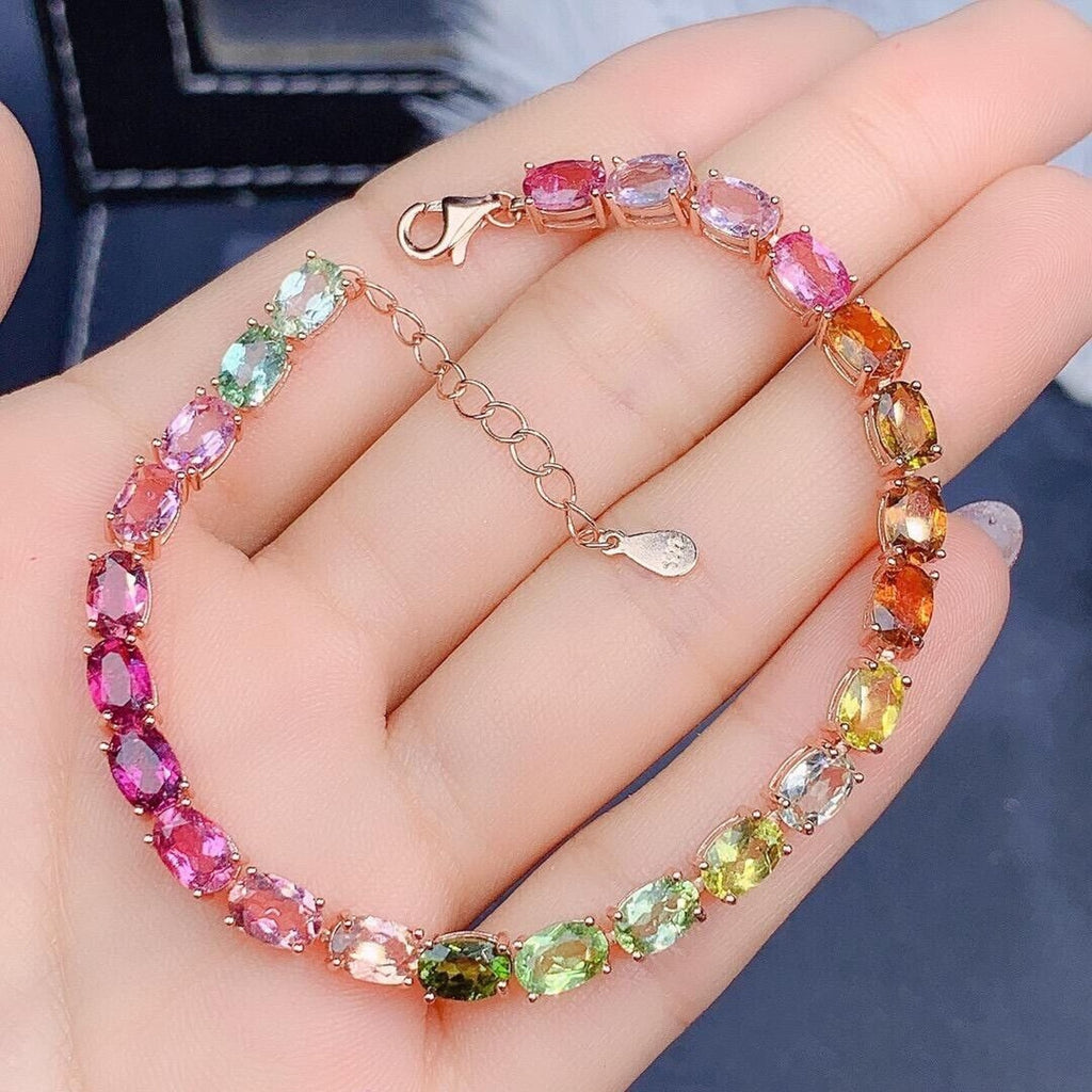 Natural Multicolor Tourmaline Tennis Bracelet, Colorful Tourmaline Bracelet