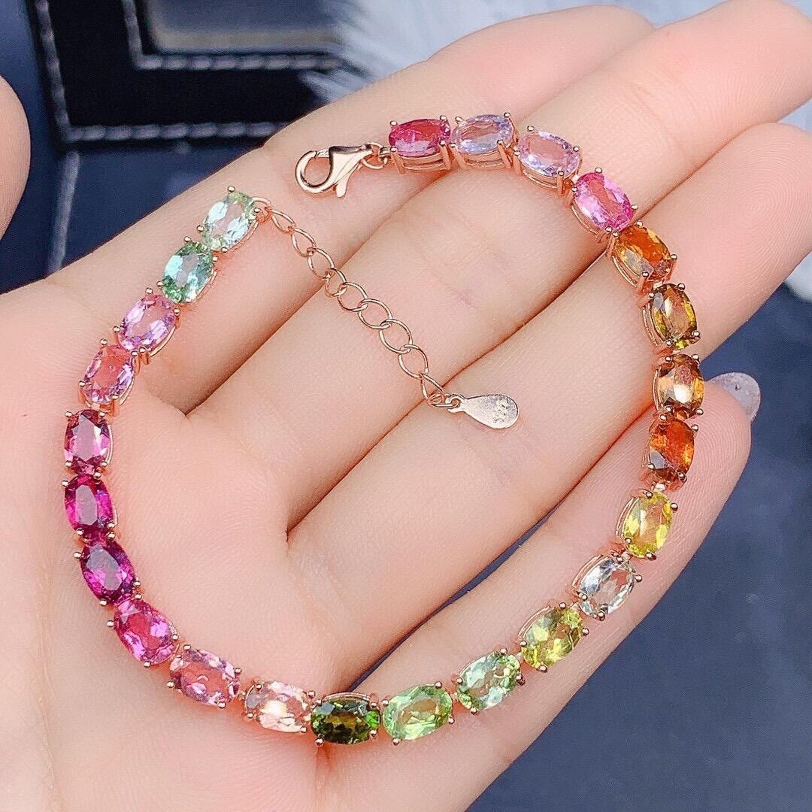 Natural Multicolor Tourmaline Tennis Bracelet, Colorful Tourmaline Bracelet