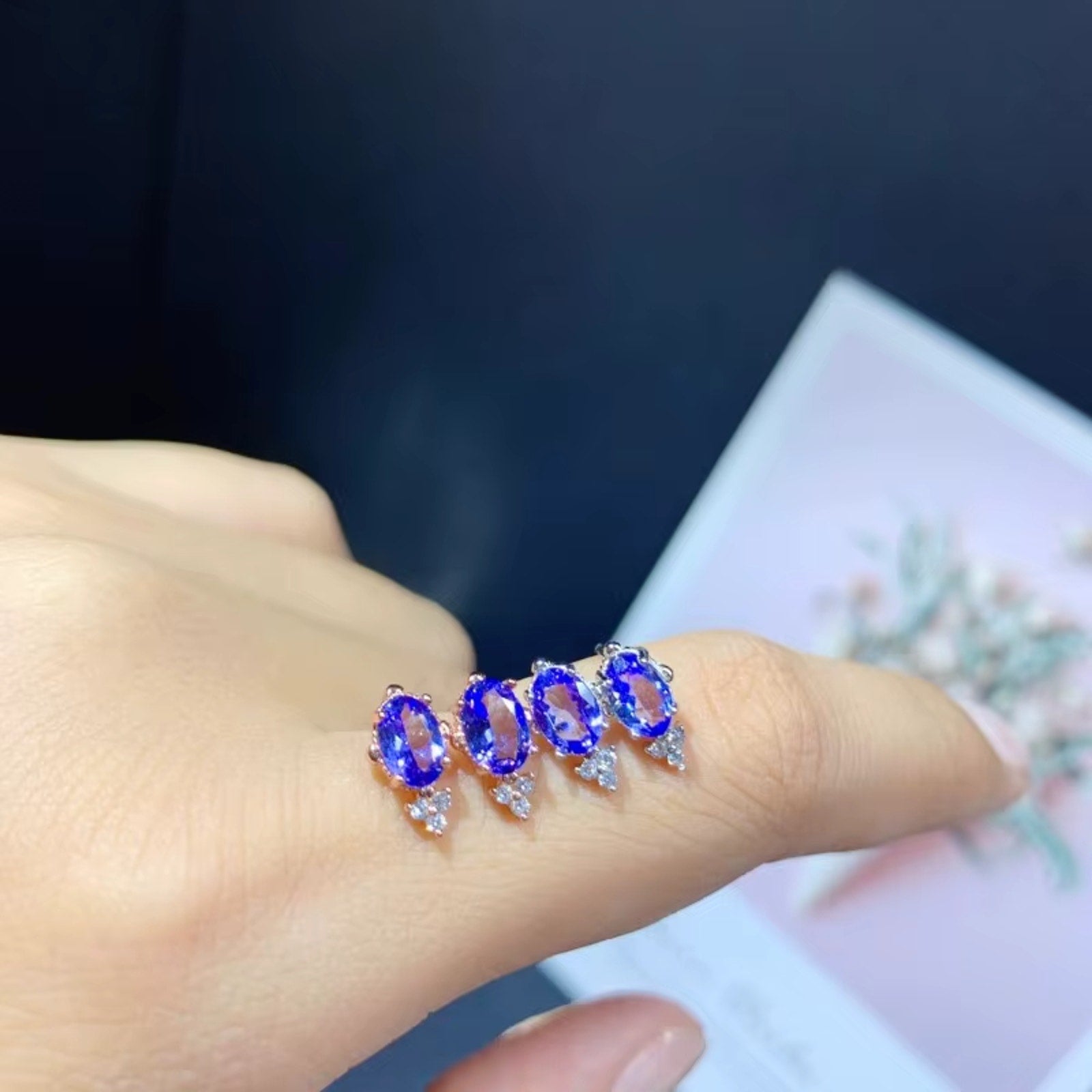 925 Sterling Silver 1Ct Tanzanite Oval 4x6mm Stud Earrings Women