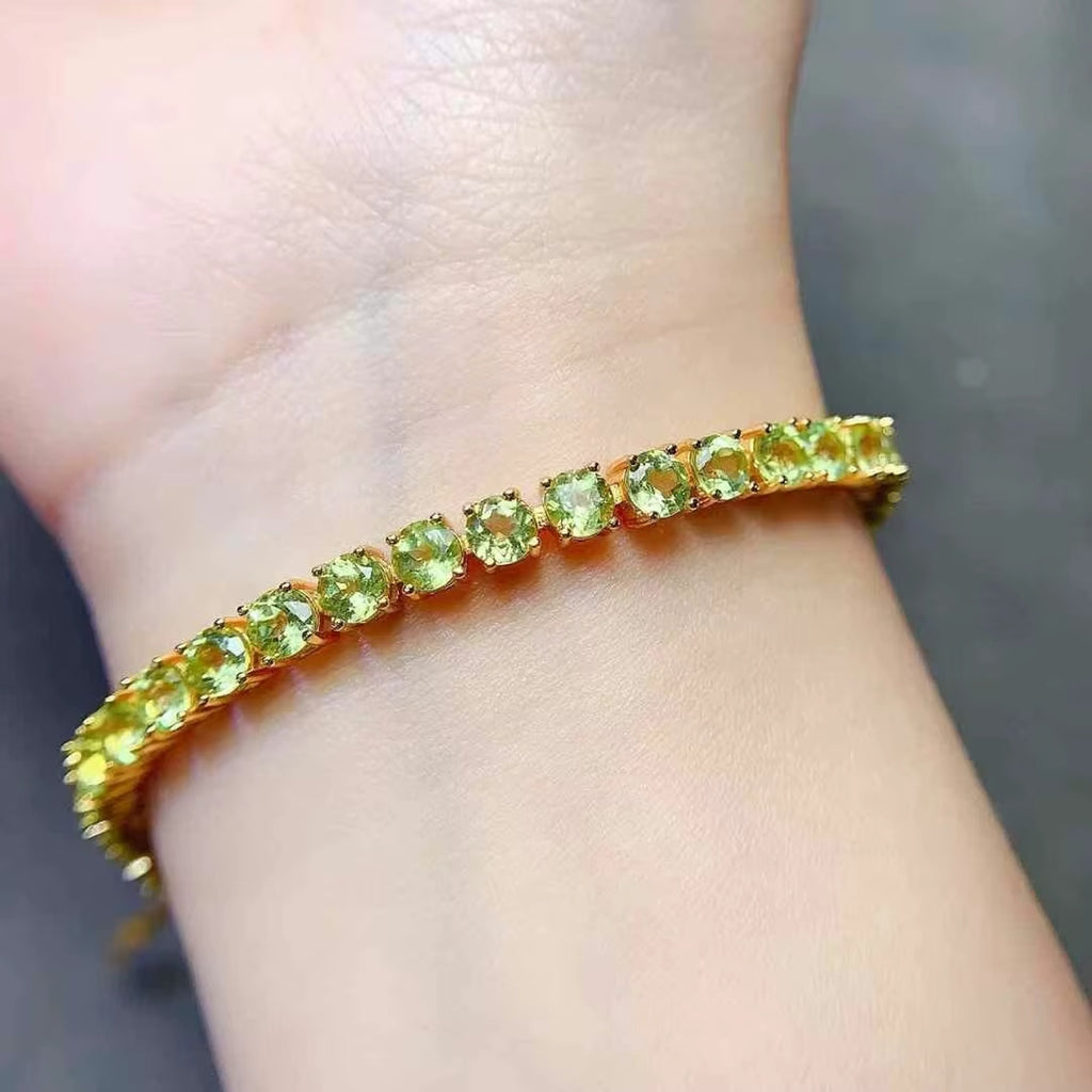 Natural Peridot August Birthstone Tennis Bracelet 925 Sterling Silver 4mm