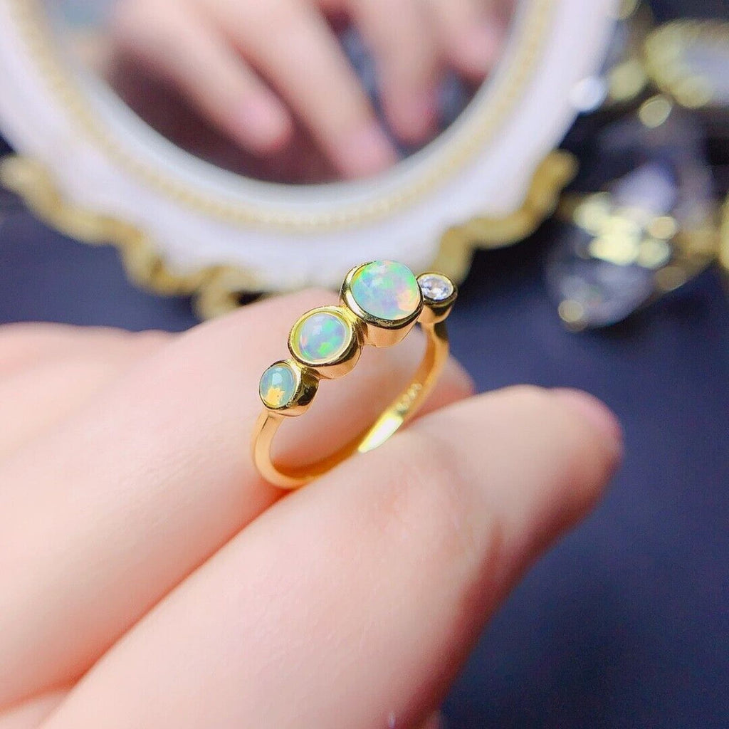 Adjustable Opal Stacking Ring, Stackable Opal Ring, Bezel Set Opal Ring