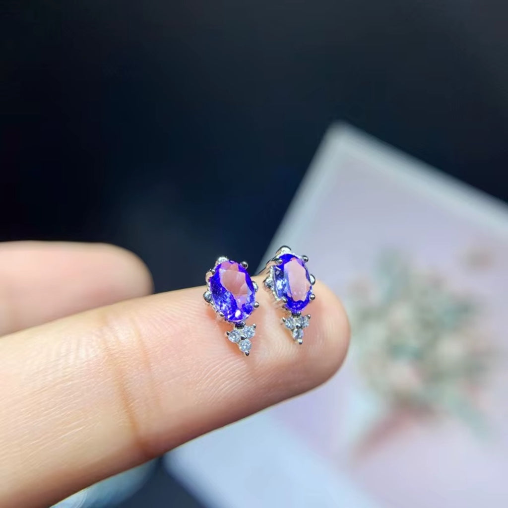 925 Sterling Silver 1Ct Tanzanite Oval 4x6mm Stud Earrings Women