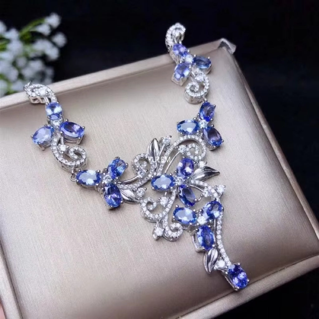 Tanzanite Necklace, Purple Tanzanite Bib Statement Necklace Sterling Silver
