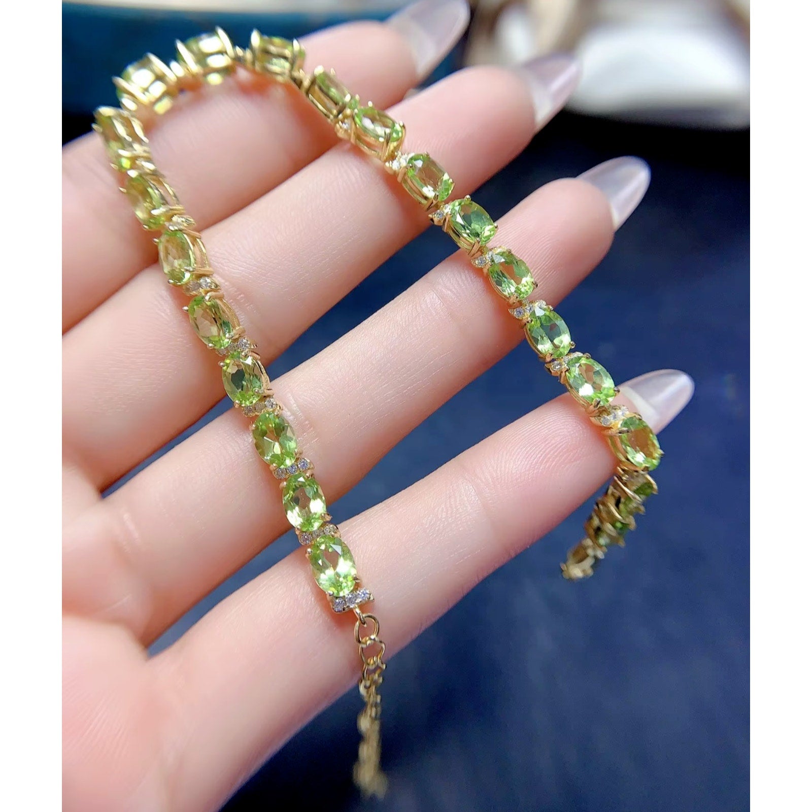 Natural Peridot August Birthstone Tennis Bracelet 925 Sterling Silver
