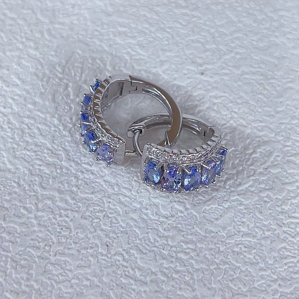 VVS Grade Purple Tanzanite Hoop Earrings 925 Sterling Silver 3x5mm
