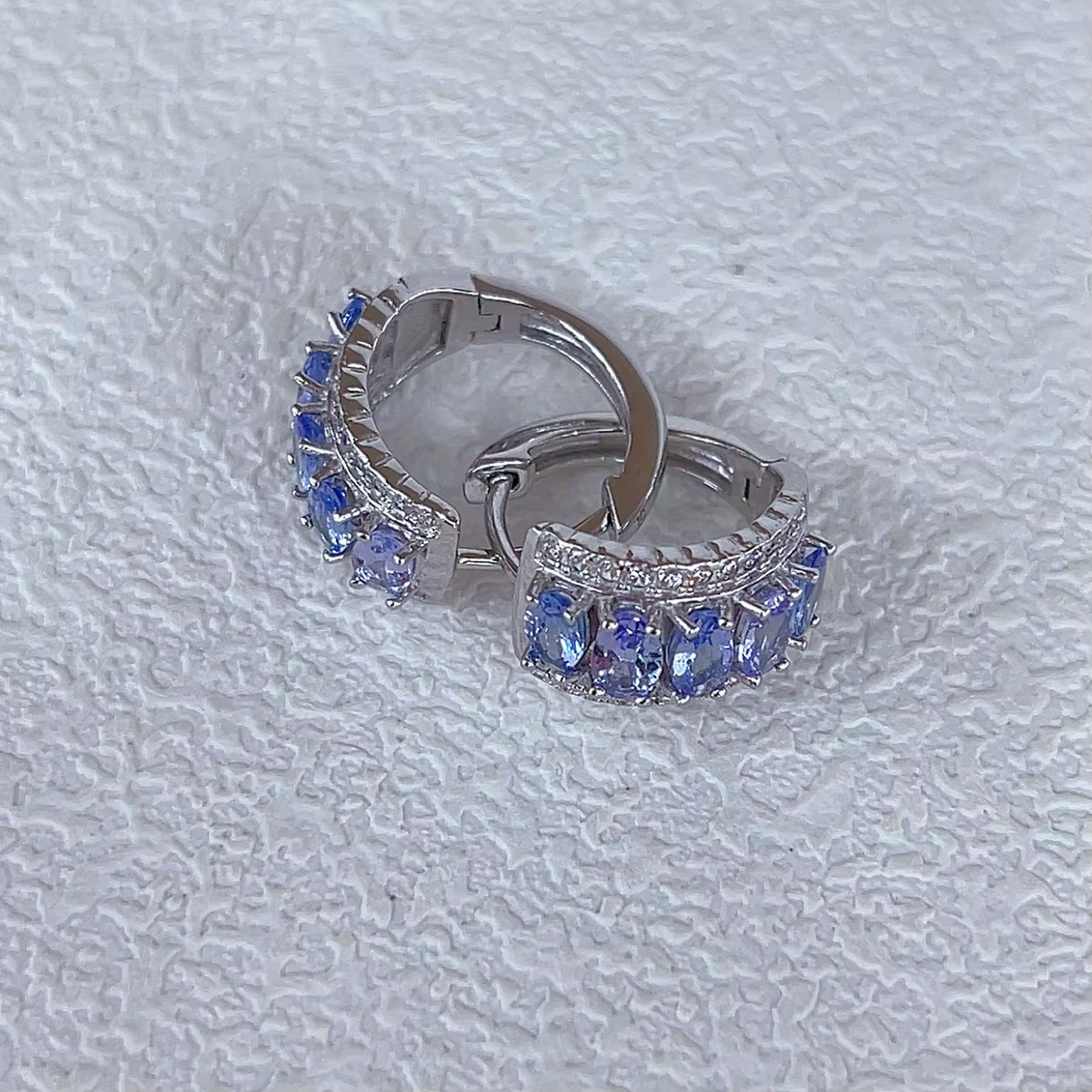 VVS Grade Purple Tanzanite Hoop Earrings 925 Sterling Silver 3x5mm