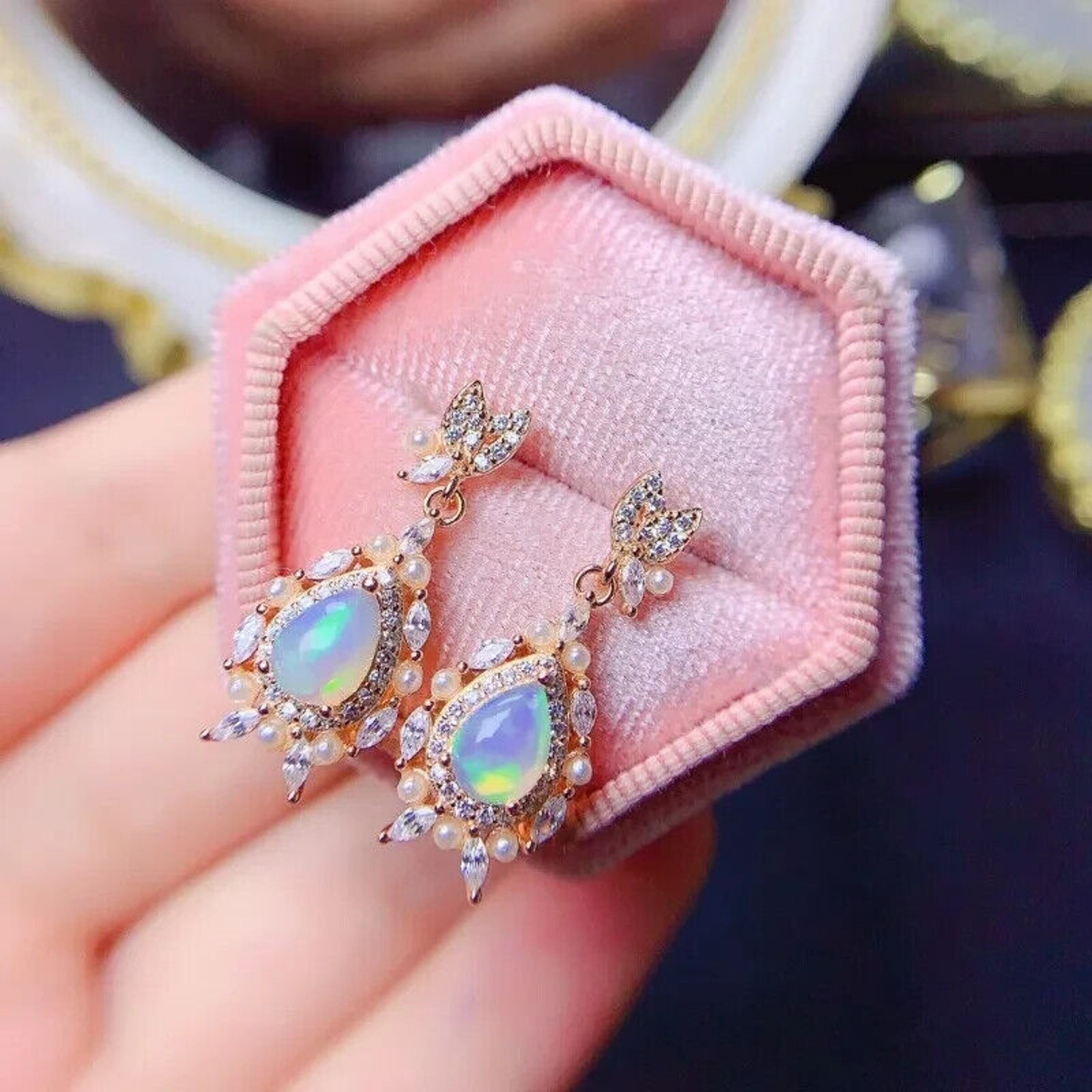 Vintage Opal Dangle Earrings, Natural Fire Opal Dangle Earrings Sterling Silver