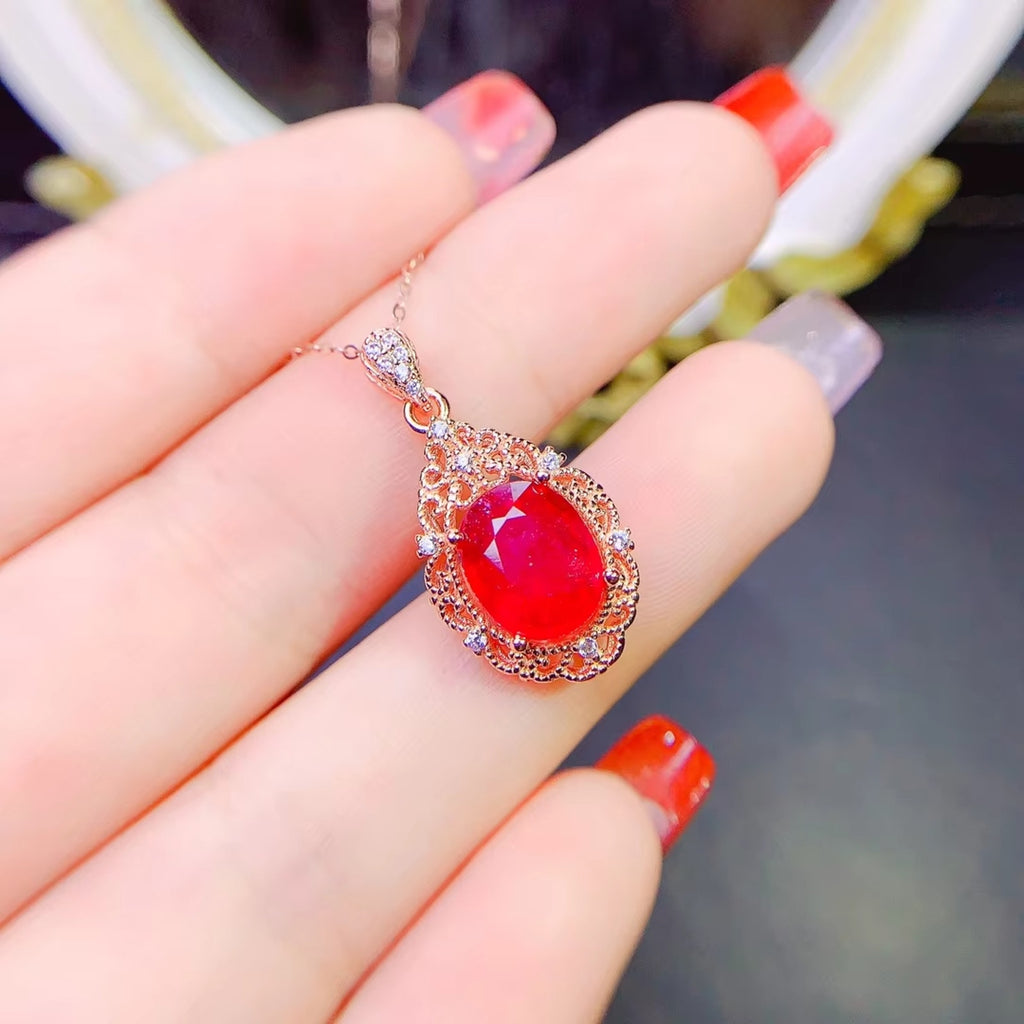 Ruby Pendant Necklace, Natural Ruby Necklace 925 Sterling Silver, Genuine Ruby