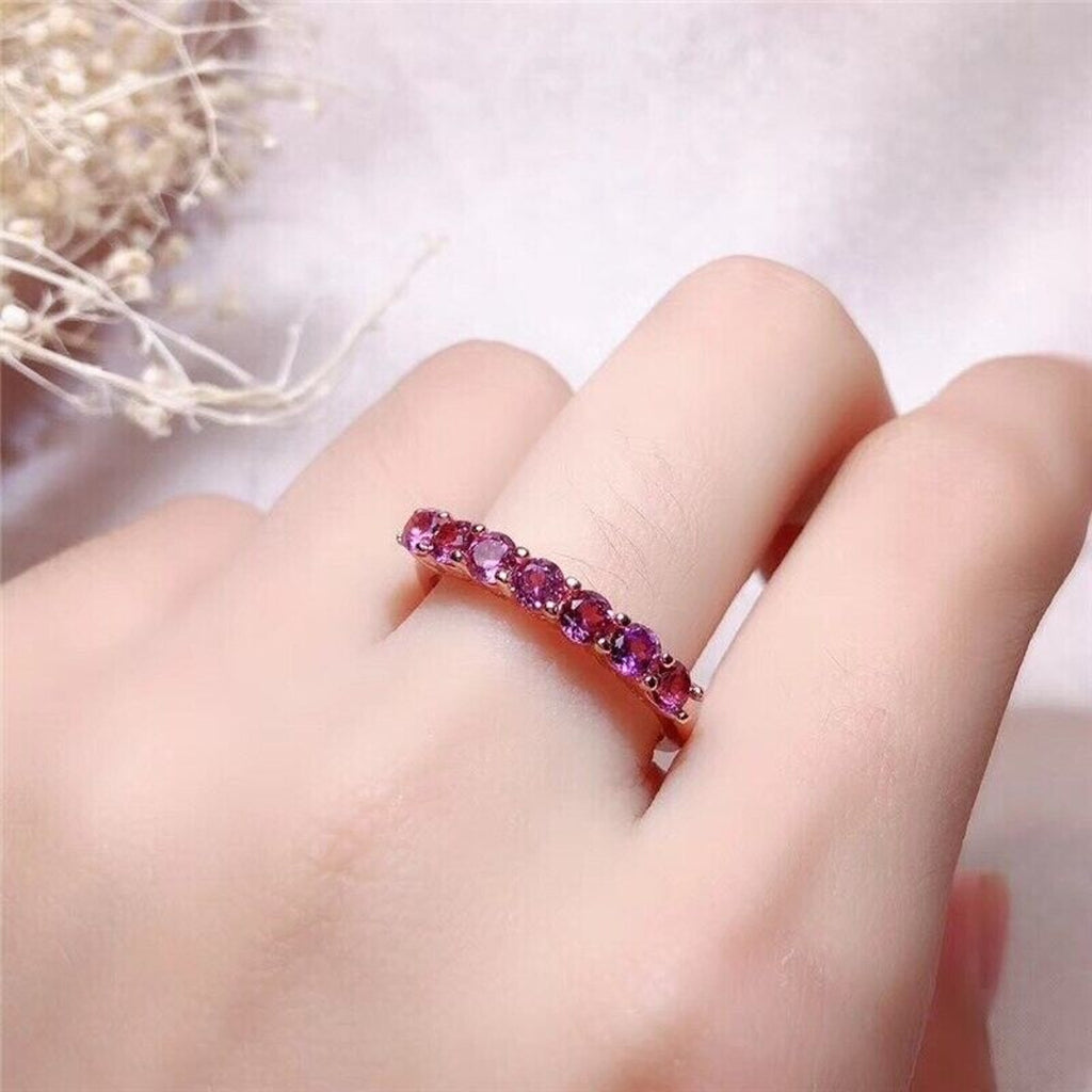 Pink Garnet Eternity Ring, Natural Garnet Ring, Women's Sterling Silver Garnet