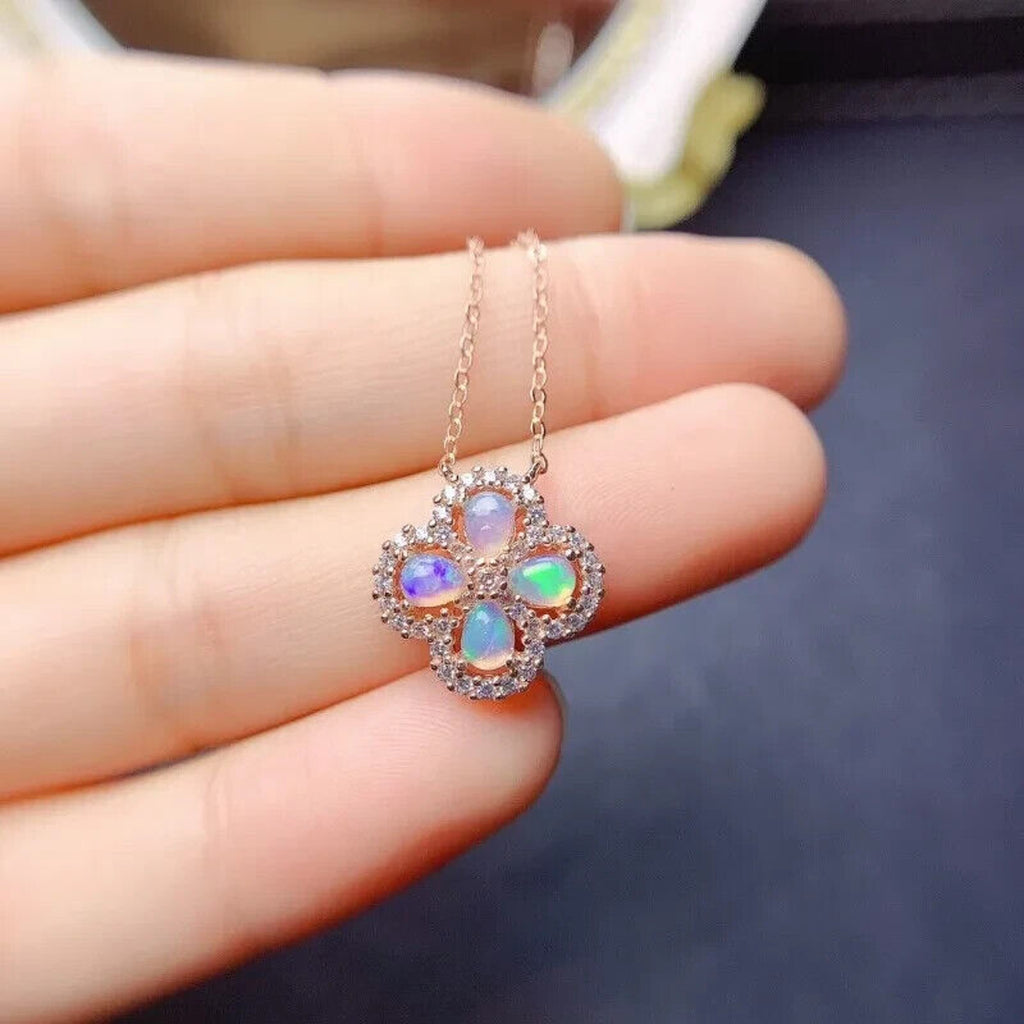 Natural Fire Opal Dainty Pendant Necklace, Genuine Fire Opal Flower Pendant