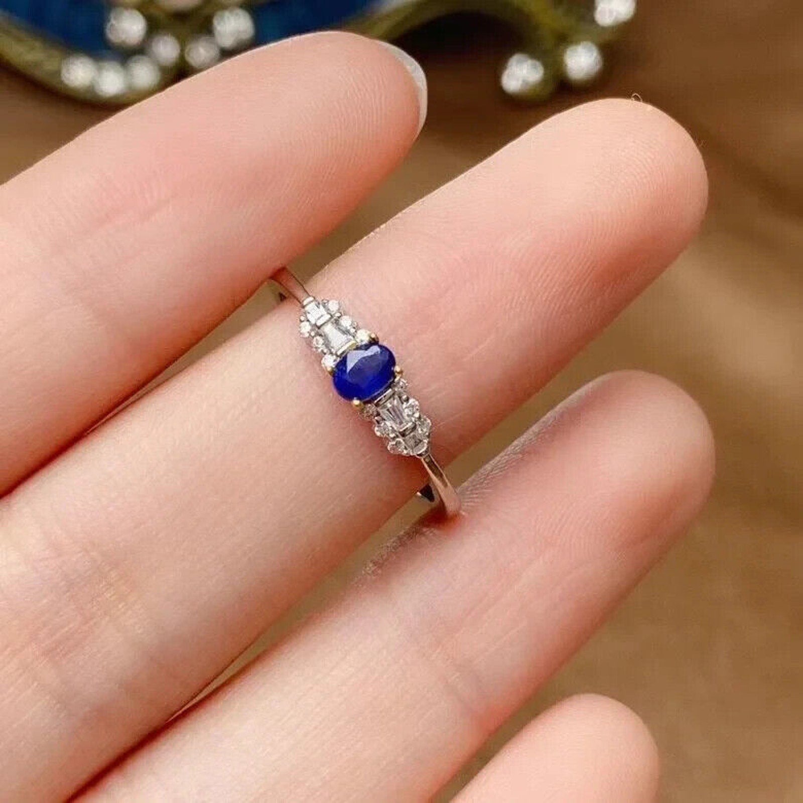 Dainty Sapphire Ring, Natural Blue Sapphire Sterling Dainty Silver Ring