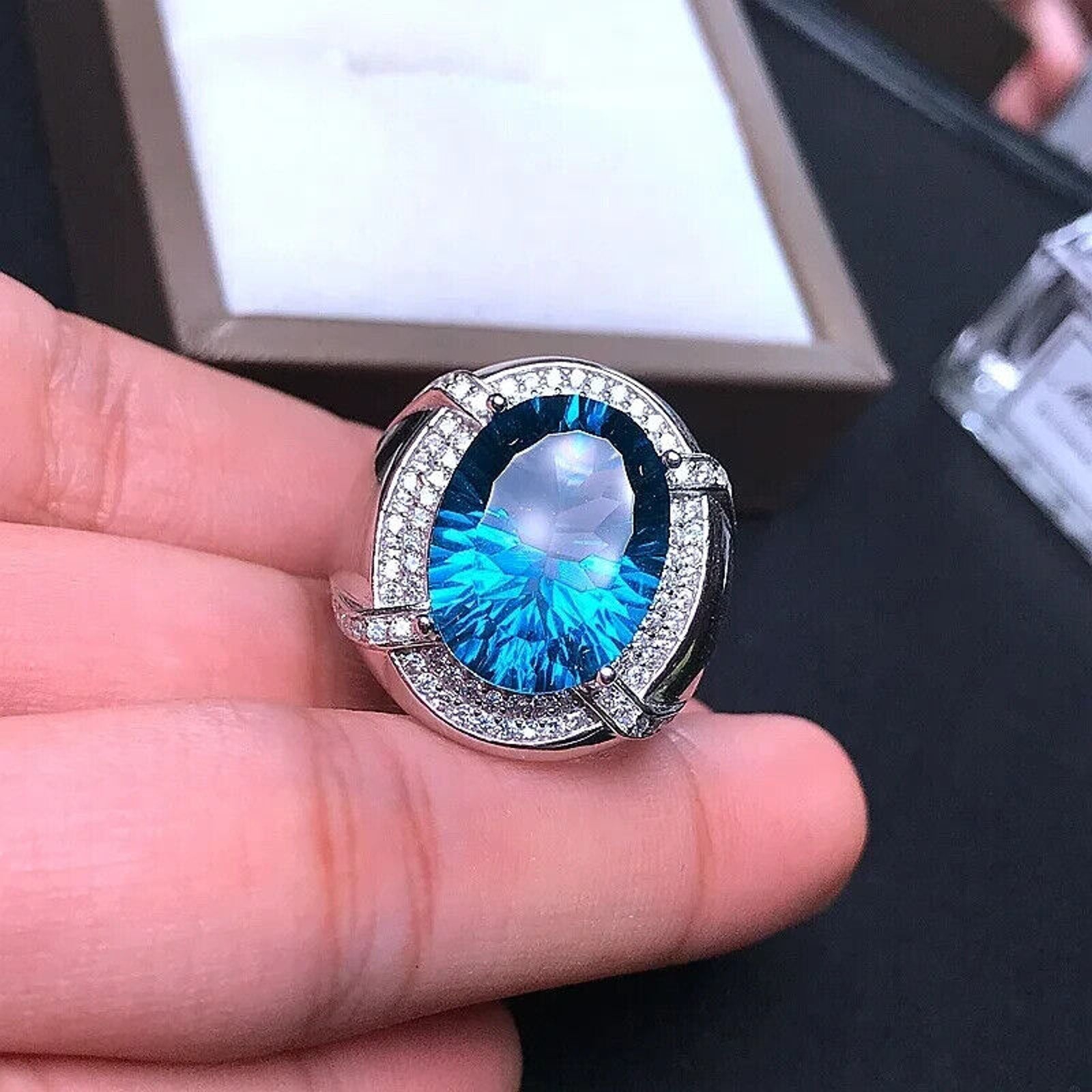 Men's London Blue Topaz Ring, Natural London Blue Topaz, London Blue Topaz, Men's Topaz Ring