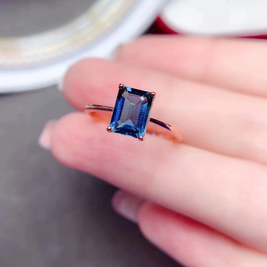 1.2CT Emerald Cut London Blue Topaz Ring 925 Sterling Silver
