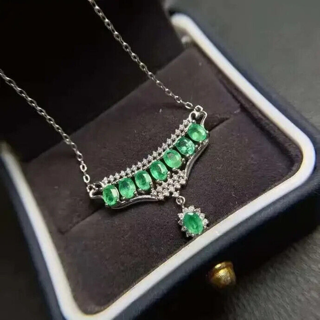 Natural Emerald Tree of Life Statement Necklace, Emerald Chain Necklace