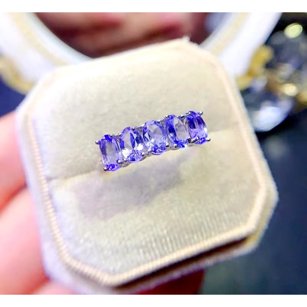 Purple Tanzanite Band Ring, Natural Tanzanite Rings For Women Sterling Silver