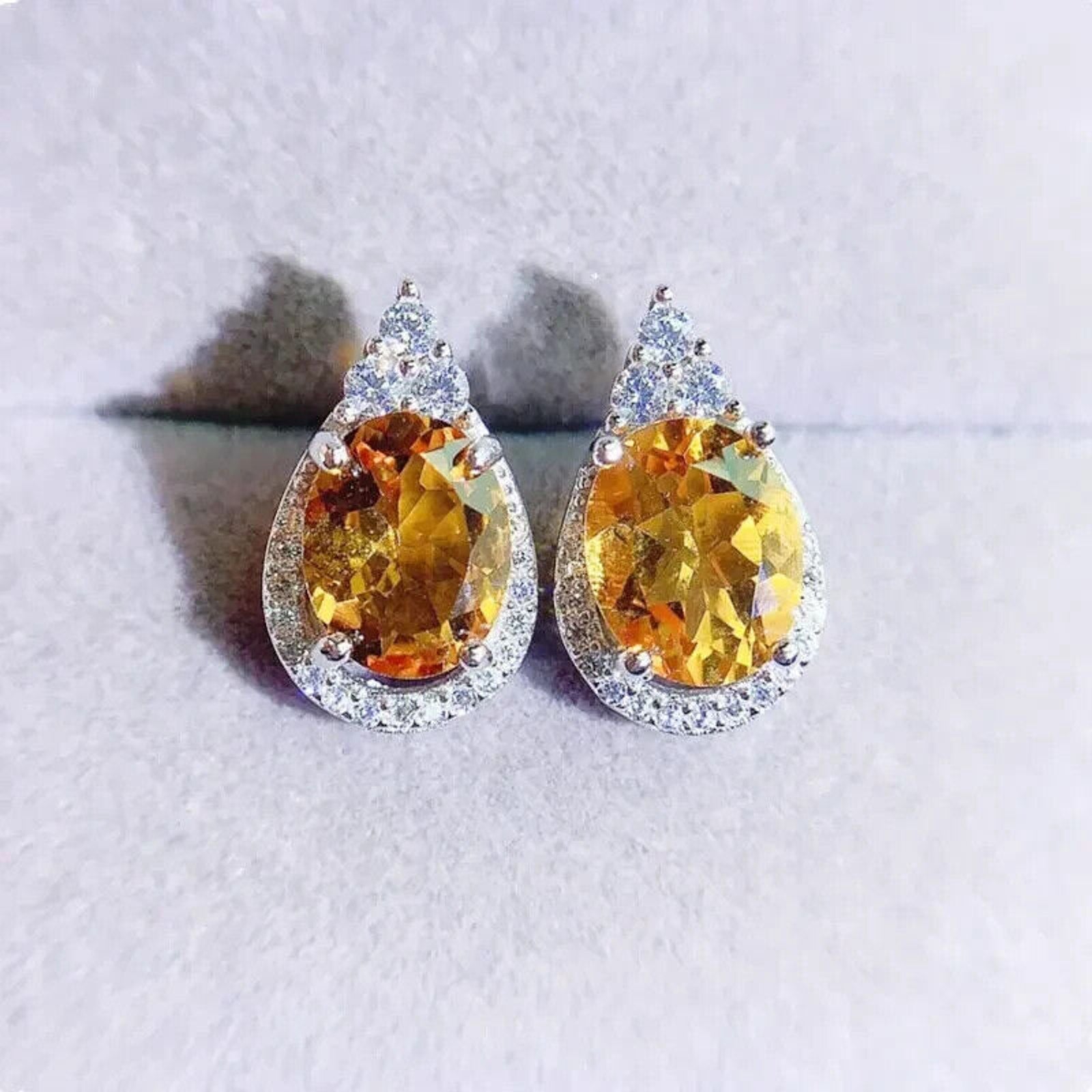 Natural Citrine Gemstone Earrings 7x9mm Oval Cut