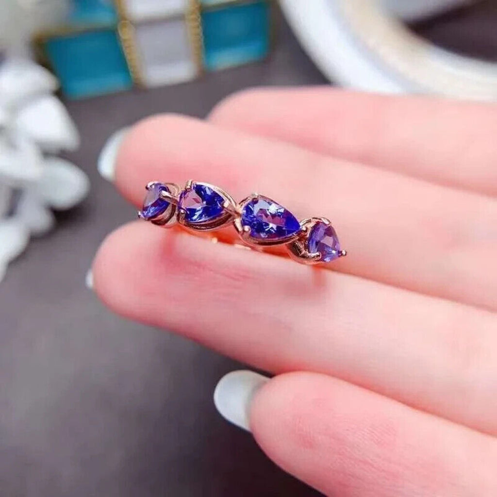 Natural Purple Tanzanite Band Ring 3x4mm Platinum Plated, Tanzanite Band Ring