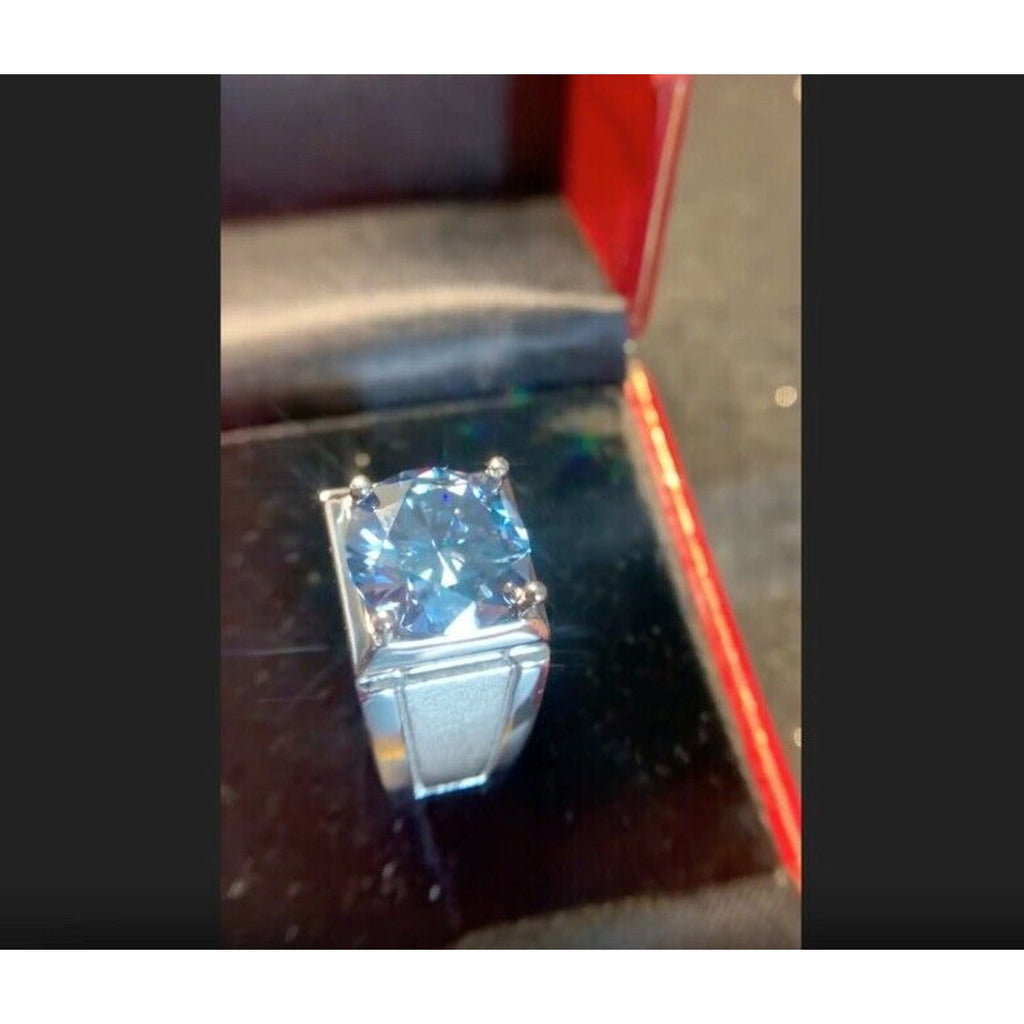 VVS1 5 CT Blue Moissanite Men's Ring, Men's Blue Moissanite Ring 11mm Sterling