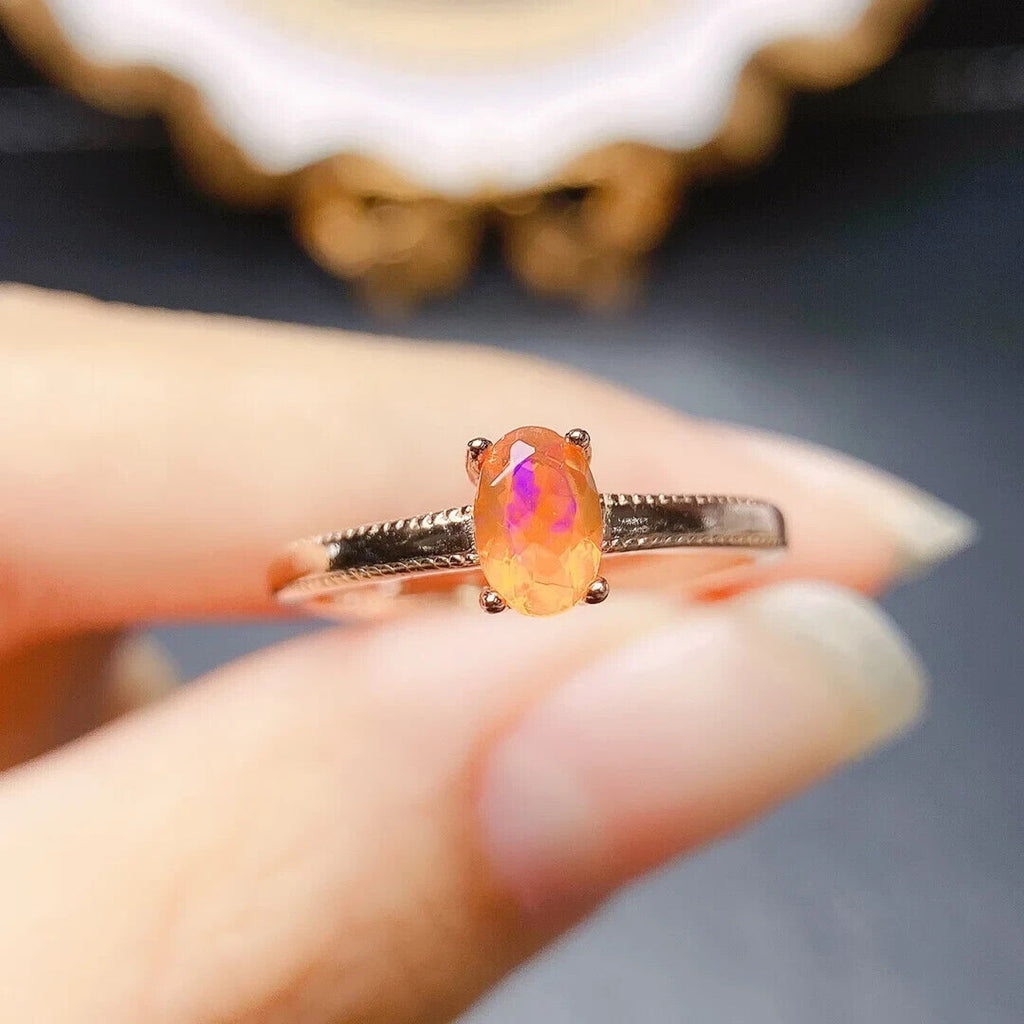 Dainty Orange Fire Opal Cocktail Ring, Natural Orange Fire Opal Gemstone Ring