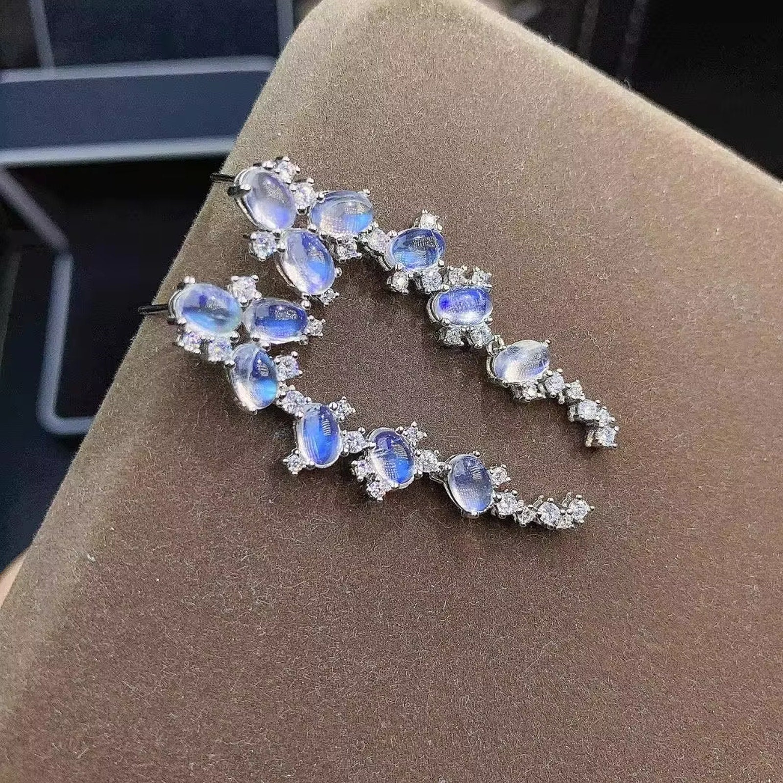 Blue Moonstone Drop Dangle Earrings 925 Sterling Silver