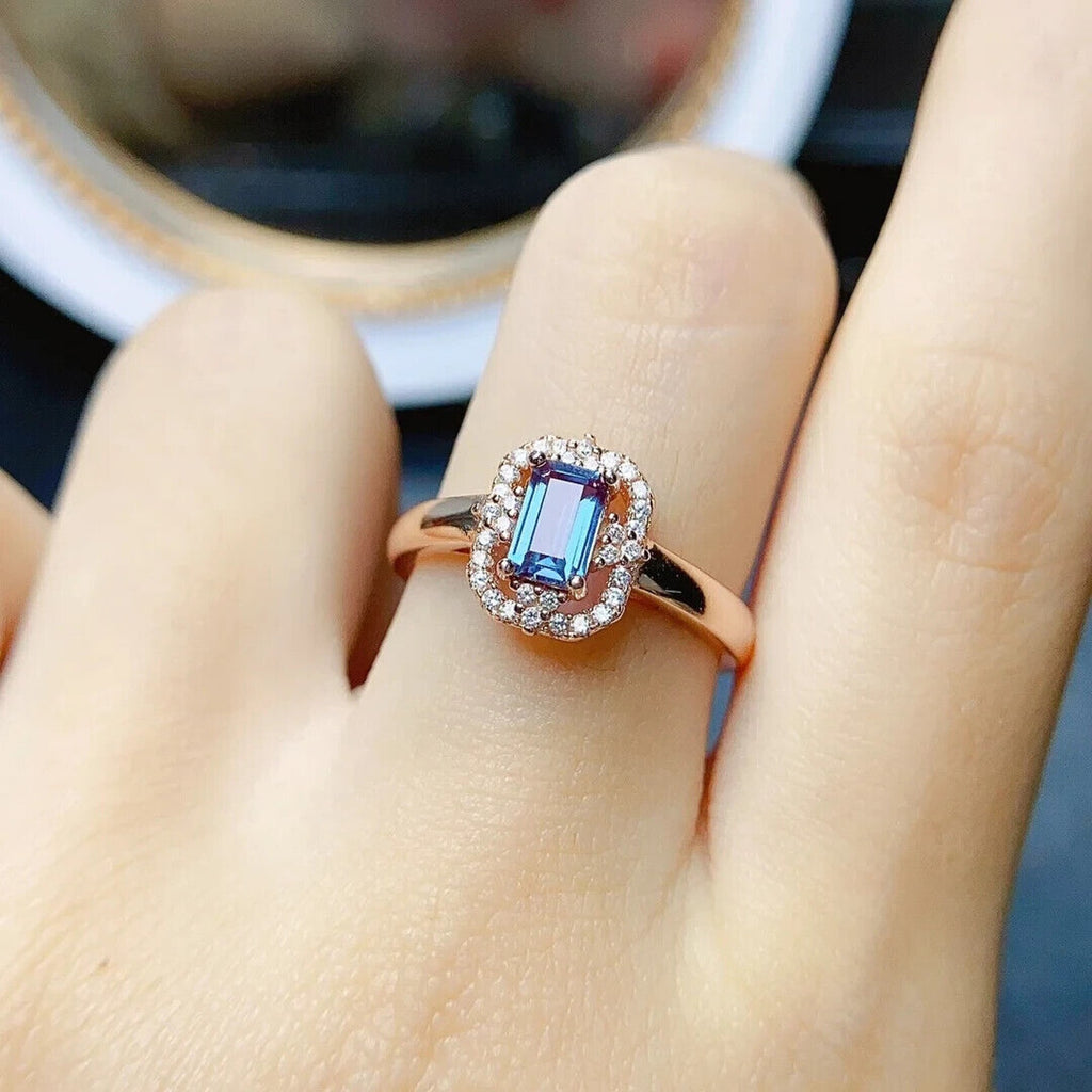 Alexandrite Gemstone Ring Emerald Cut, Lab Created Alexandrite Ring 925 Sterling