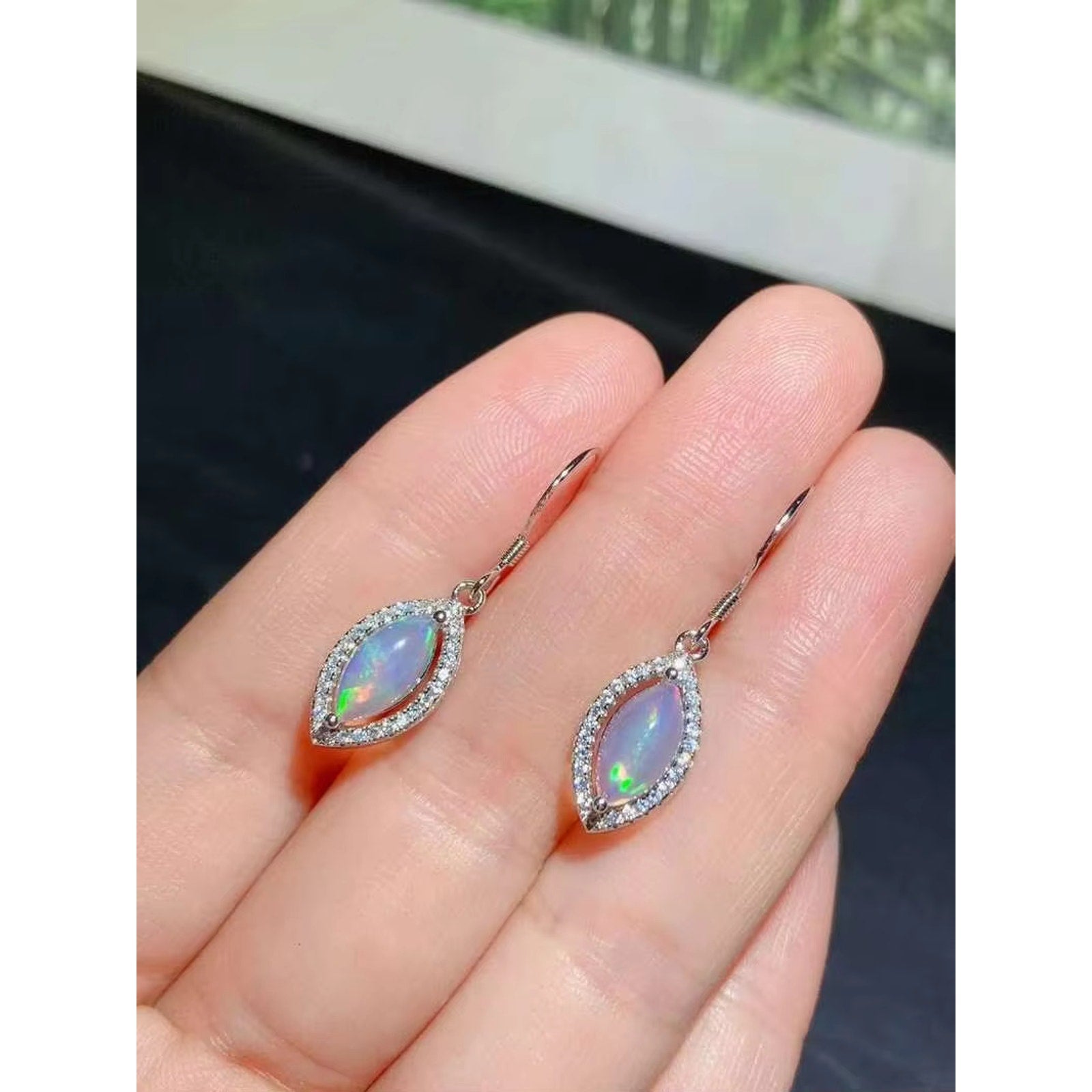 Natural Fire Opal Earrings, Women's Opal Earrings 925 Sterling Silver 5x10mm