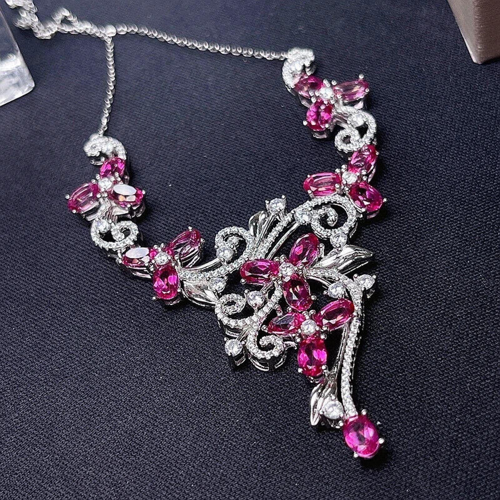 Pink Topaz Gemstone Necklace VVS1 Grade 4x6mm 925 Sterling Silver