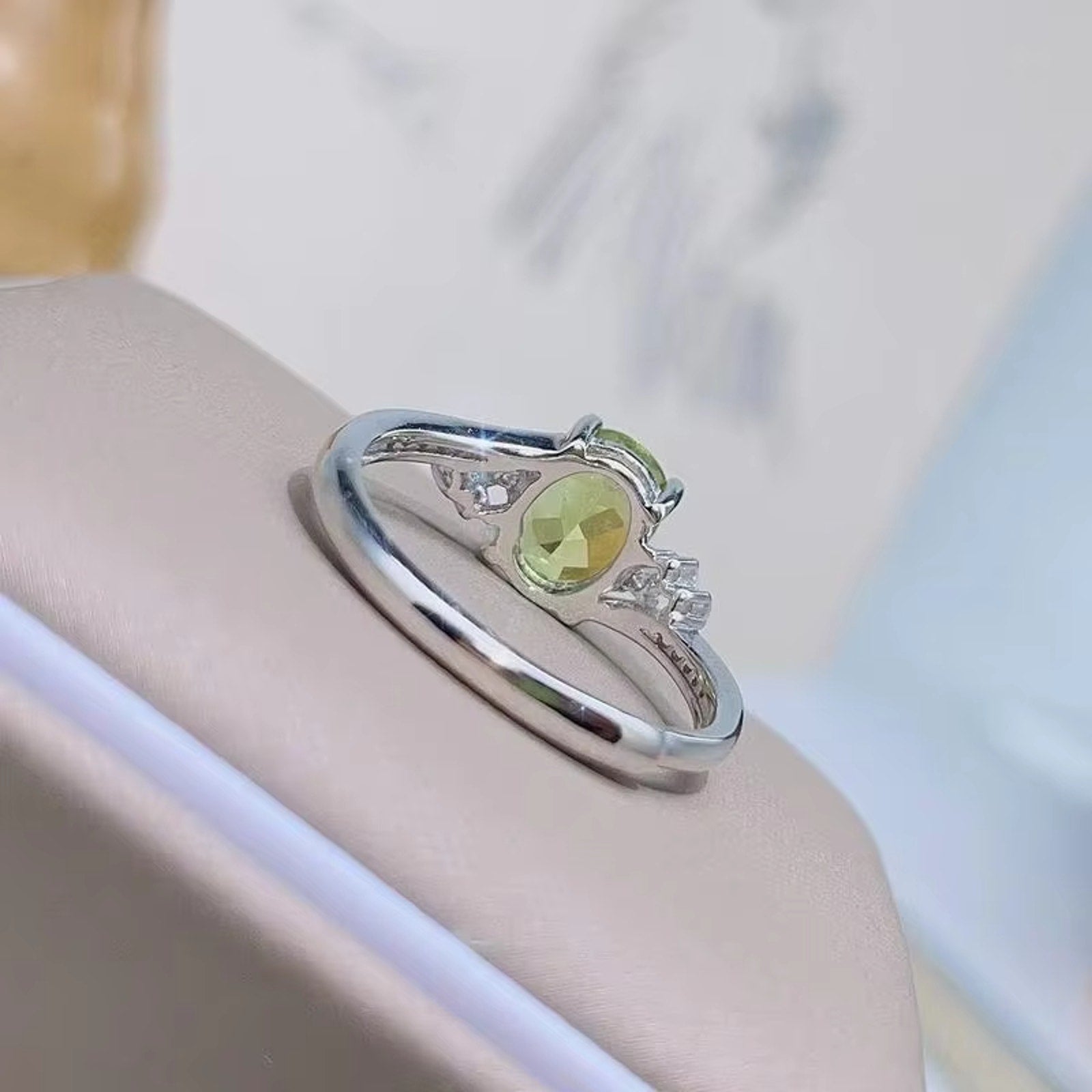 Natural Peridot Ring, August Birthstone Peridot Ring 925 Sterling Silver