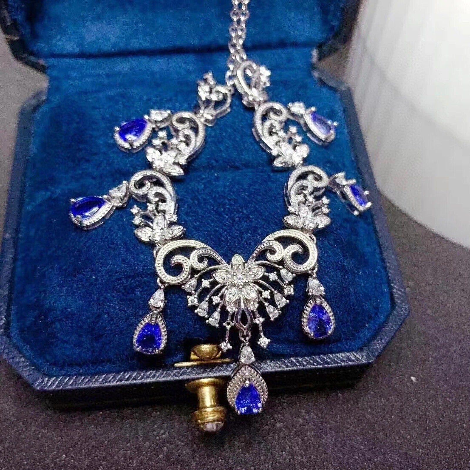 Natural Purple Tanzanite Statement Necklace 4x6mm 925 Sterling Silver, Tanzanite