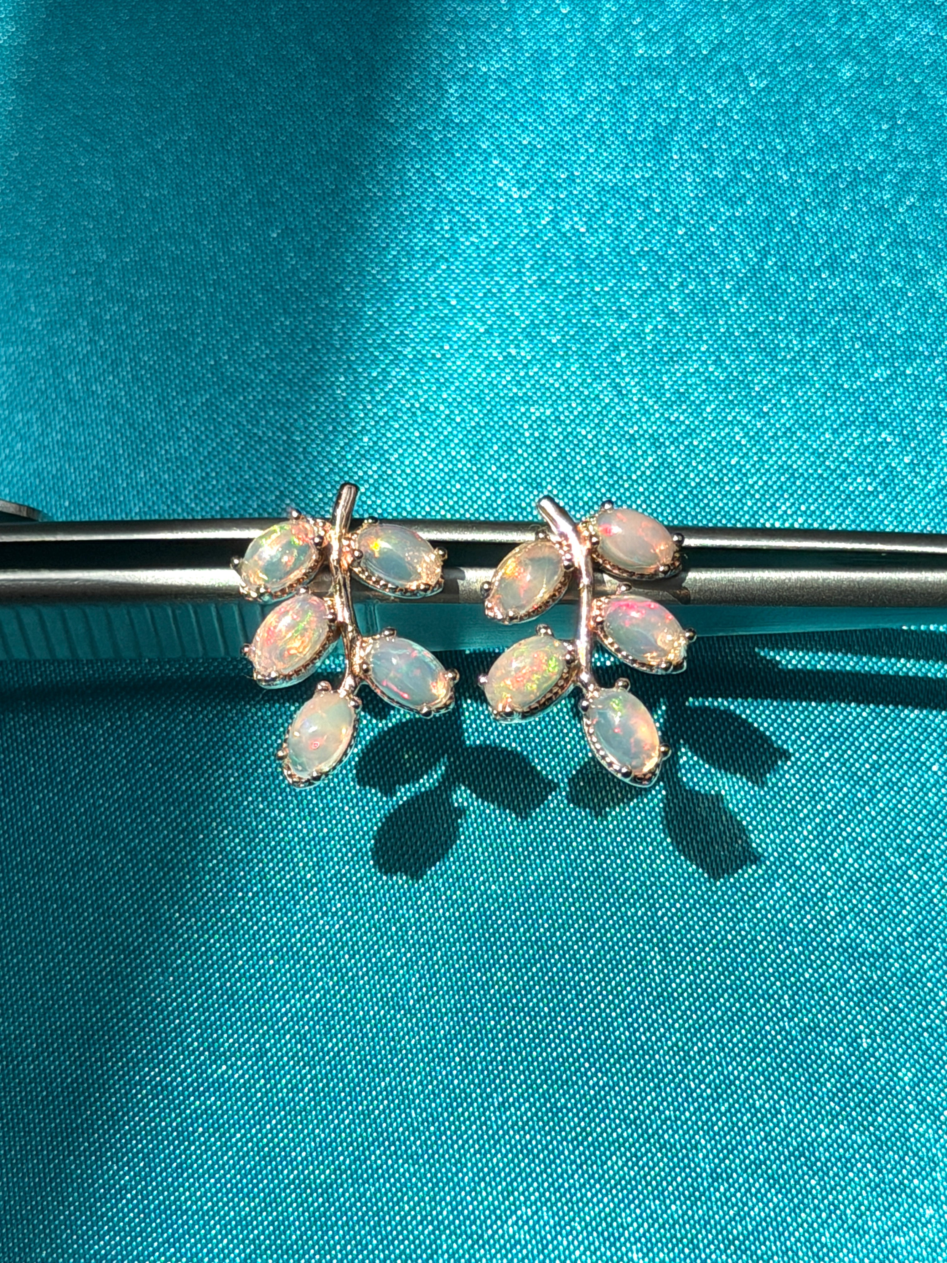 Natural Fire Opal Leaf Stud Earrings 925 Sterling Silver