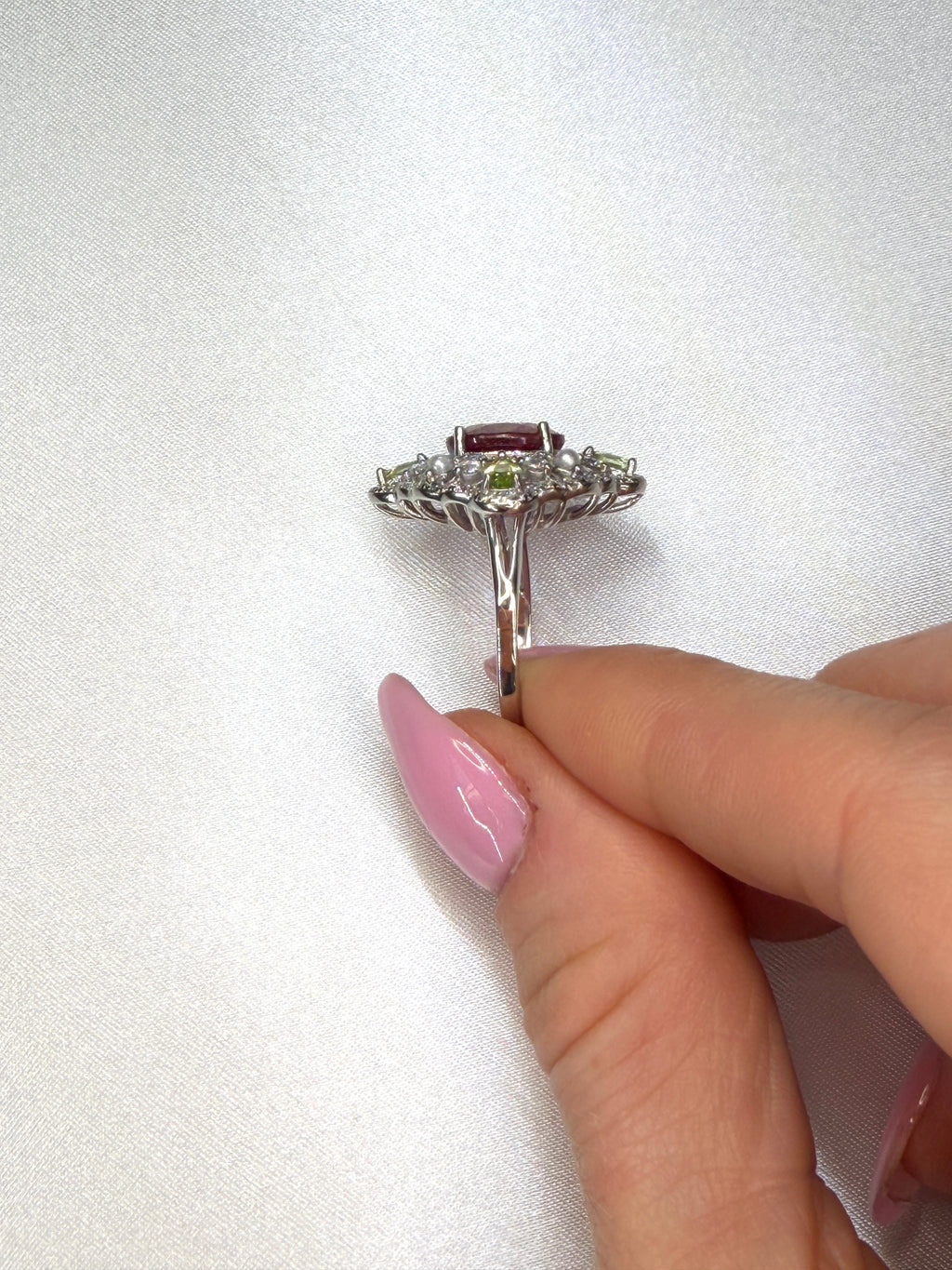 Natural Burma Ruby and Peridot Gemstone Statement Ring