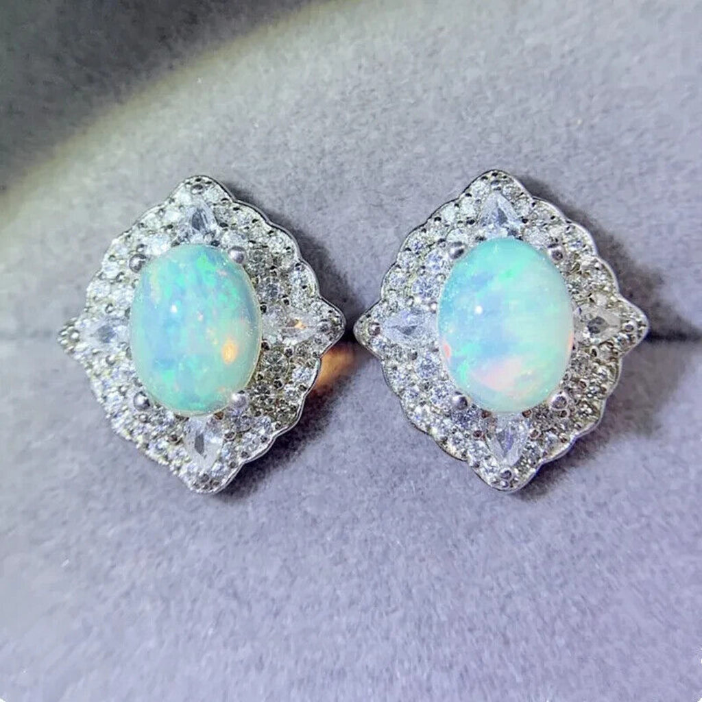 Large Fire Opal Stud Earrings 8x10mm, Natural Fire Opal Gemstone Earrings