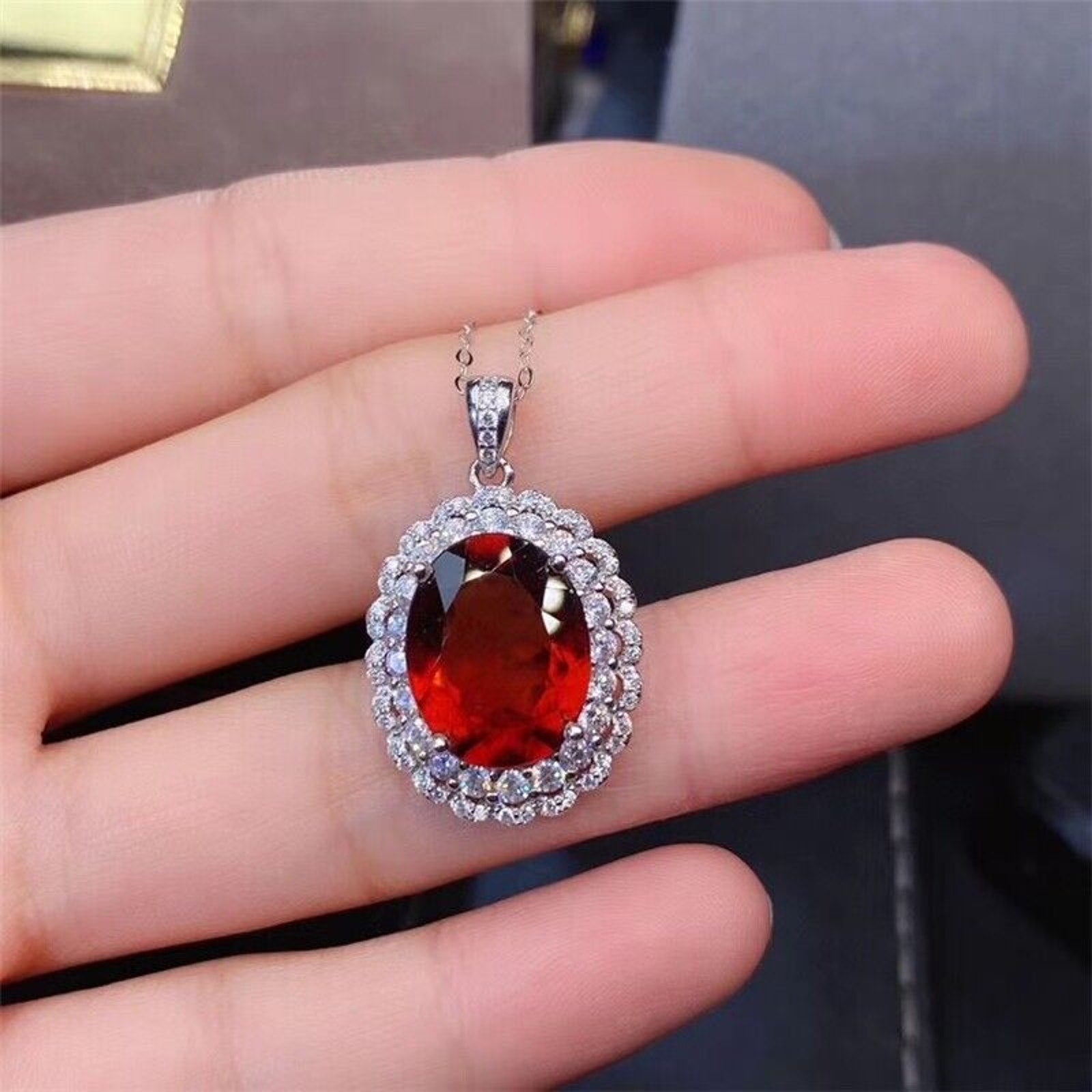 10x14mm Natural Red Garnet Pendant Necklace, Red Garnet Pendant and Necklace