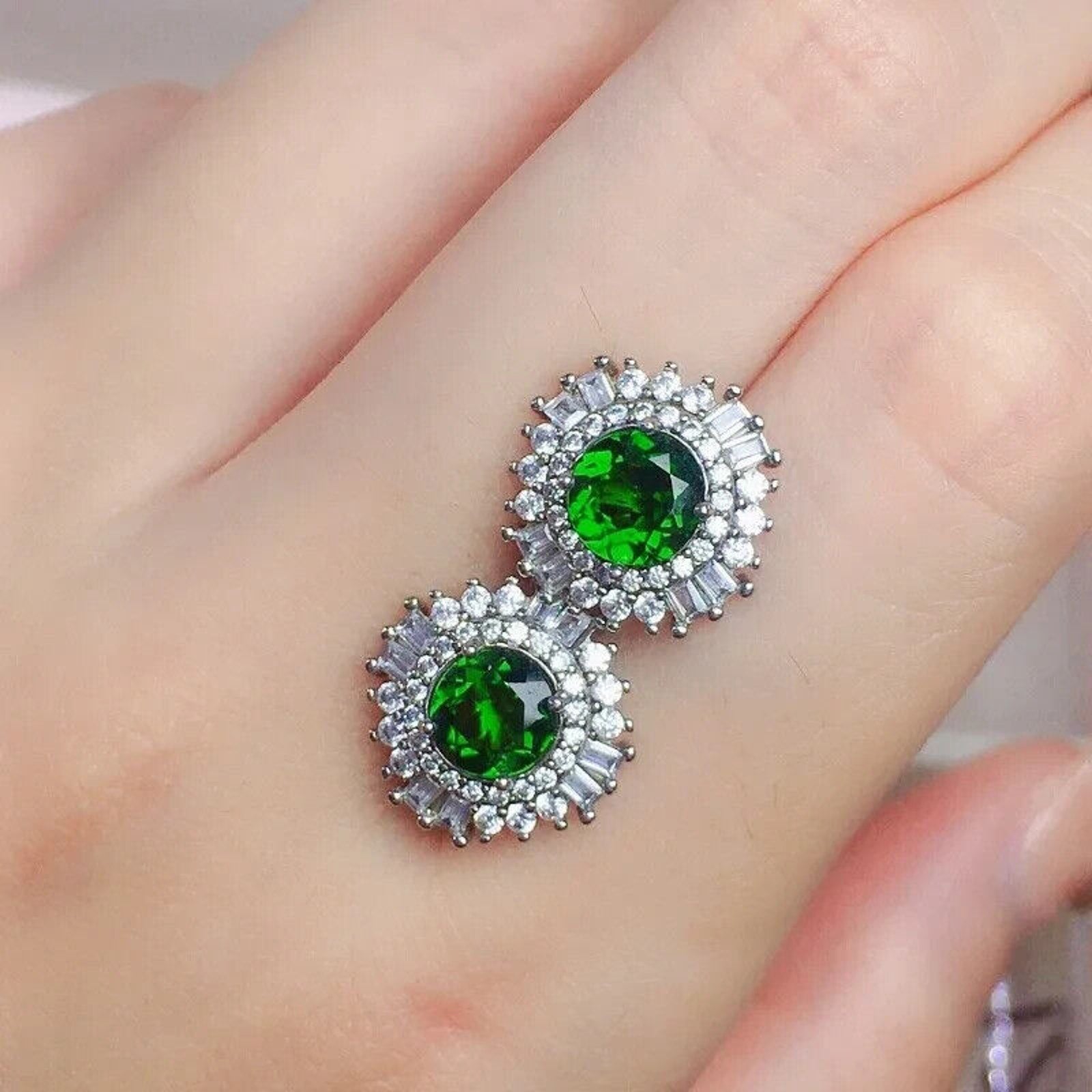 Chrome Diopside Stud Earrings, Women's Chrome Diopside Earrings 6x6mm