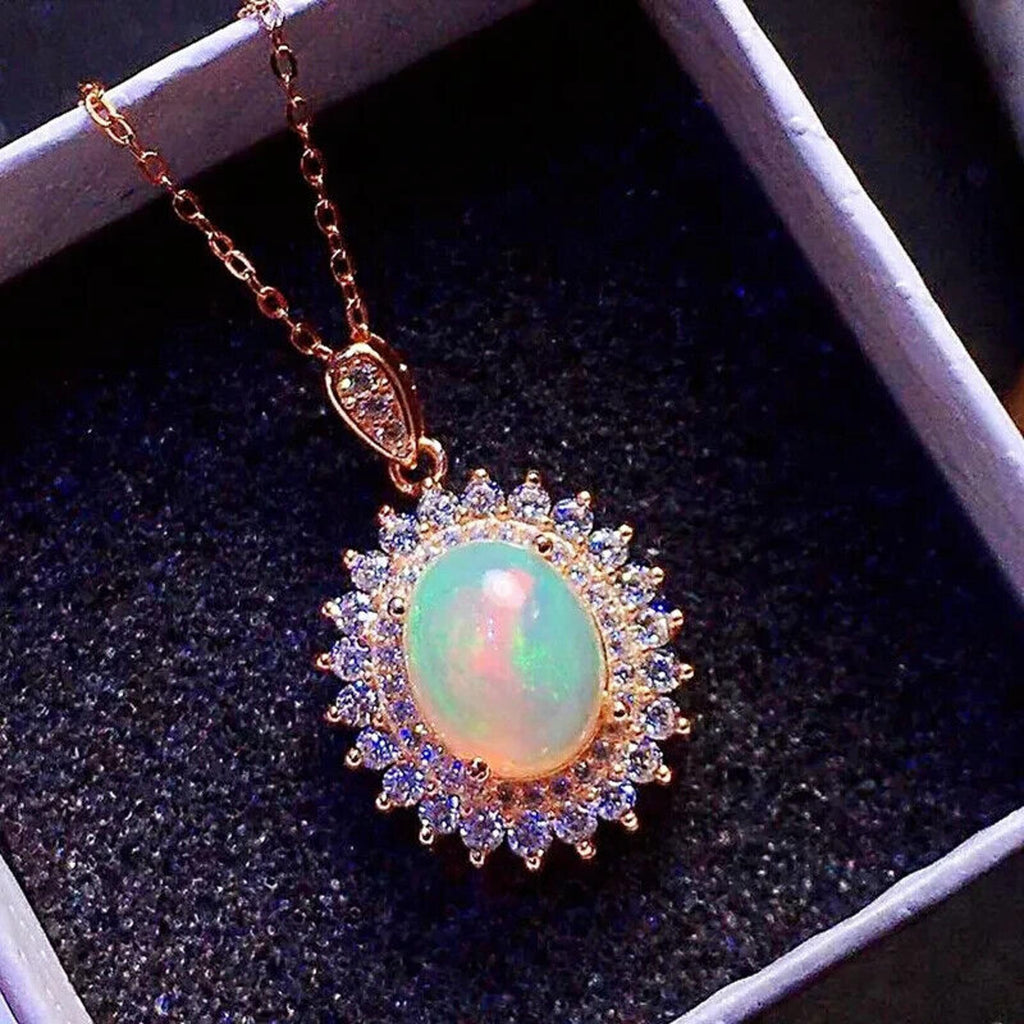 Natural Fire Opal Pendant Necklace 9x11mm, Fire Opal Necklace