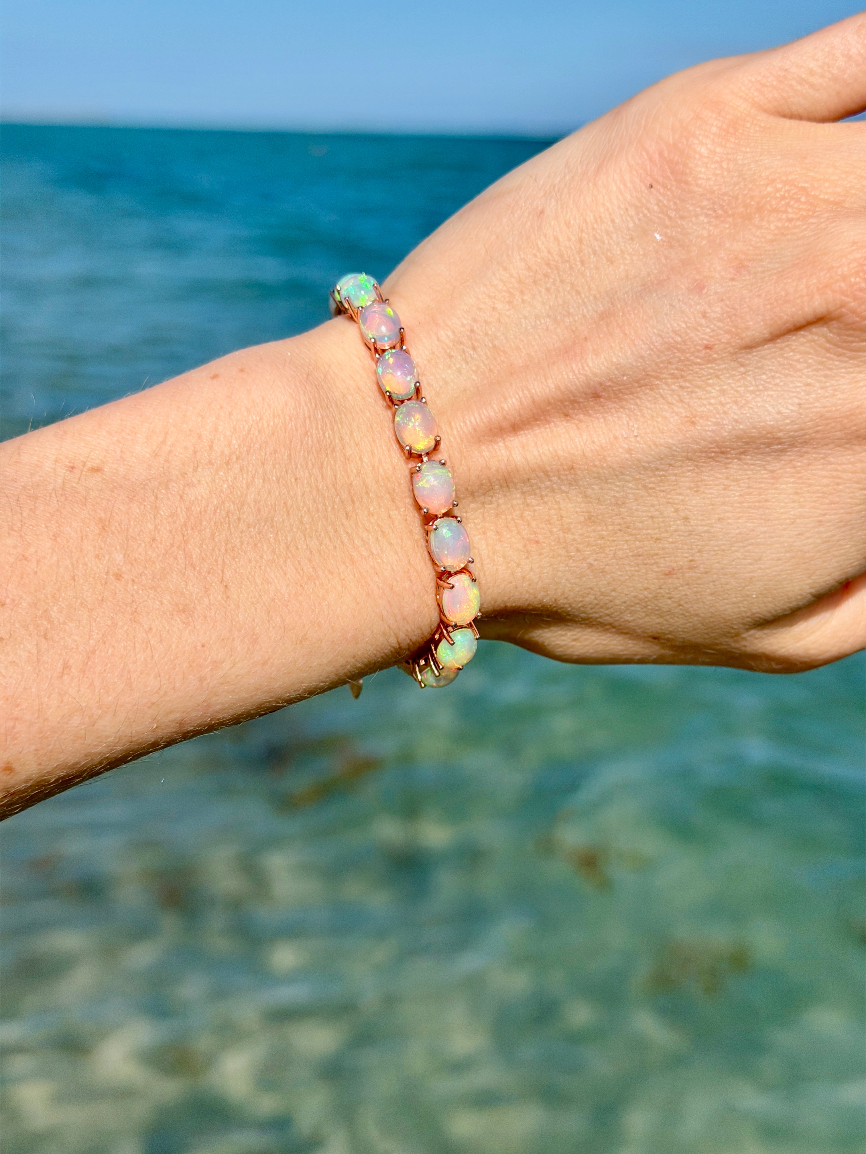 Fire Opal Bracelet, Natural Australian Fire Opal Tennis Bracelet Sterling Silver