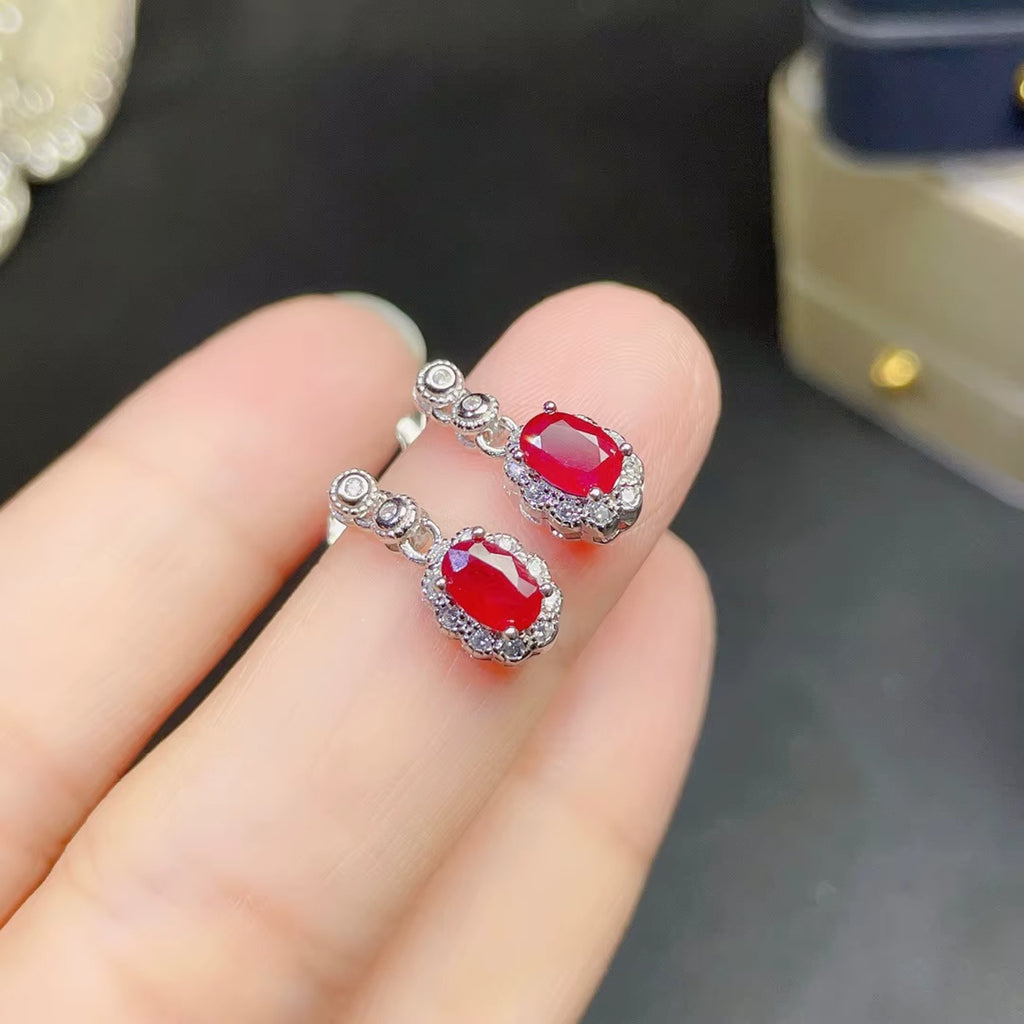 Natural Ruby Gemstone Earrings 925 Sterling Silver, Ruby Stud Earrings 4x6mm