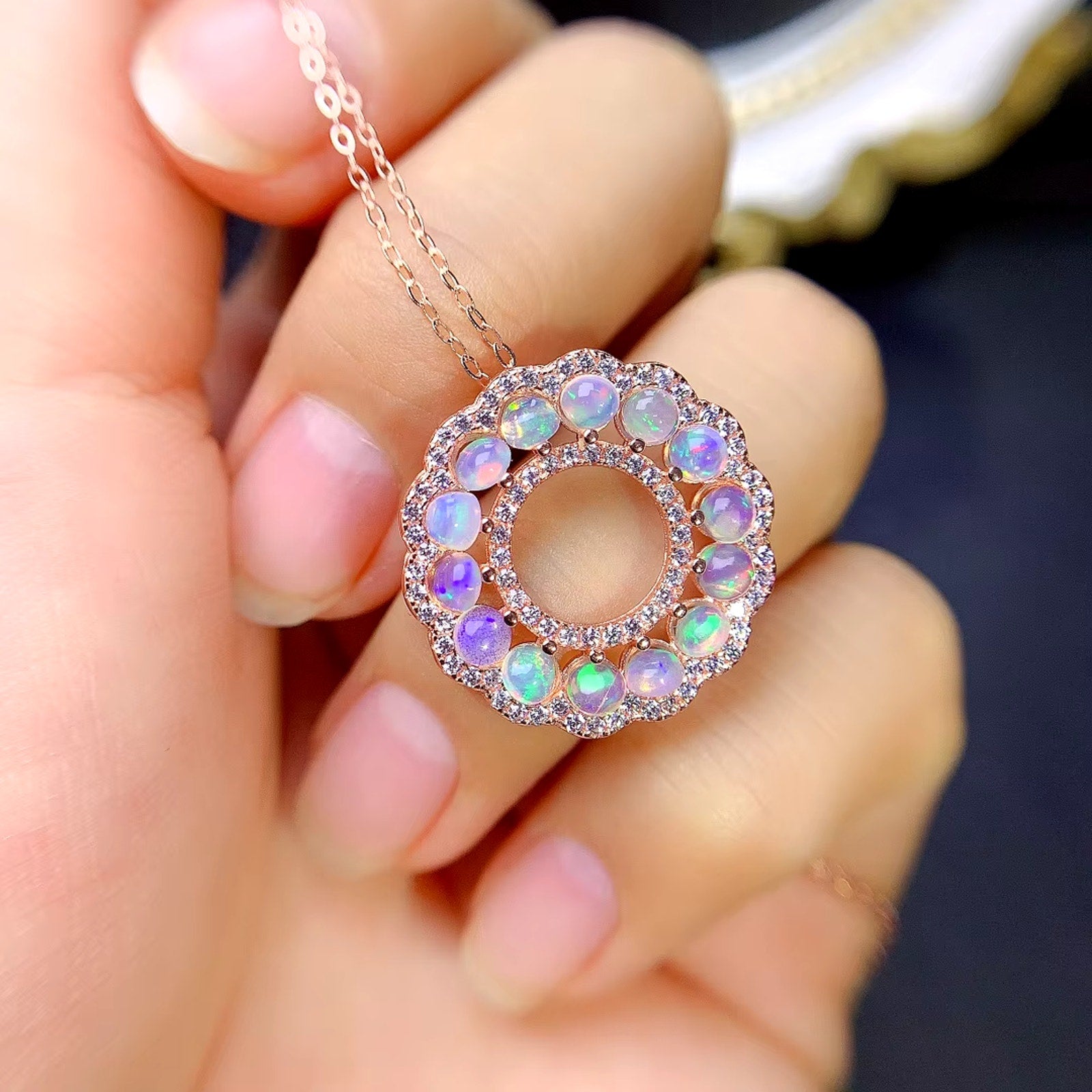 Natural Fire Opal Pendant Necklace, Women's Opal Necklace 925 Sterling Silver