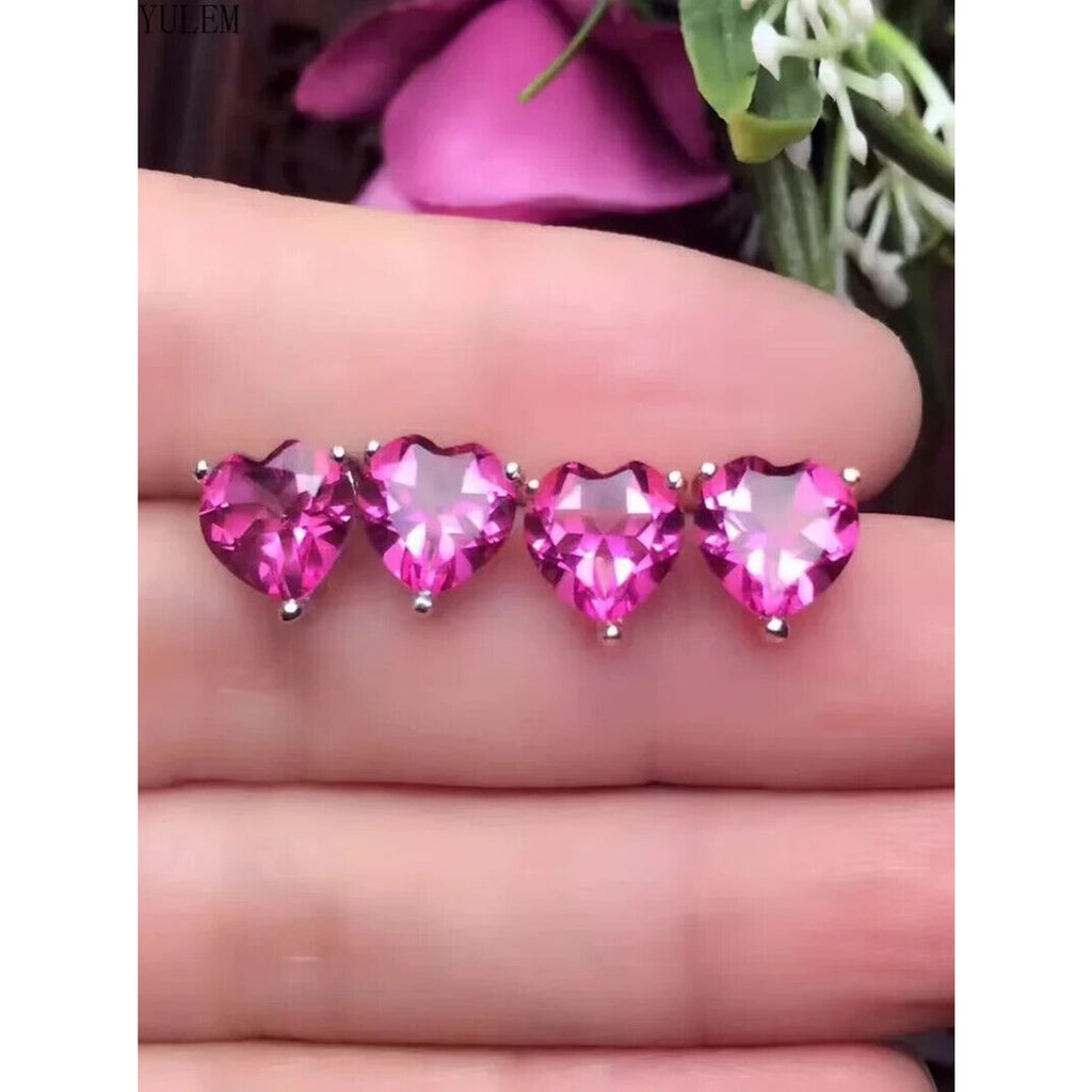 Pink Topaz Heart Stud Earrings – 8mm Natural Gemstone | 925 Sterling Silver