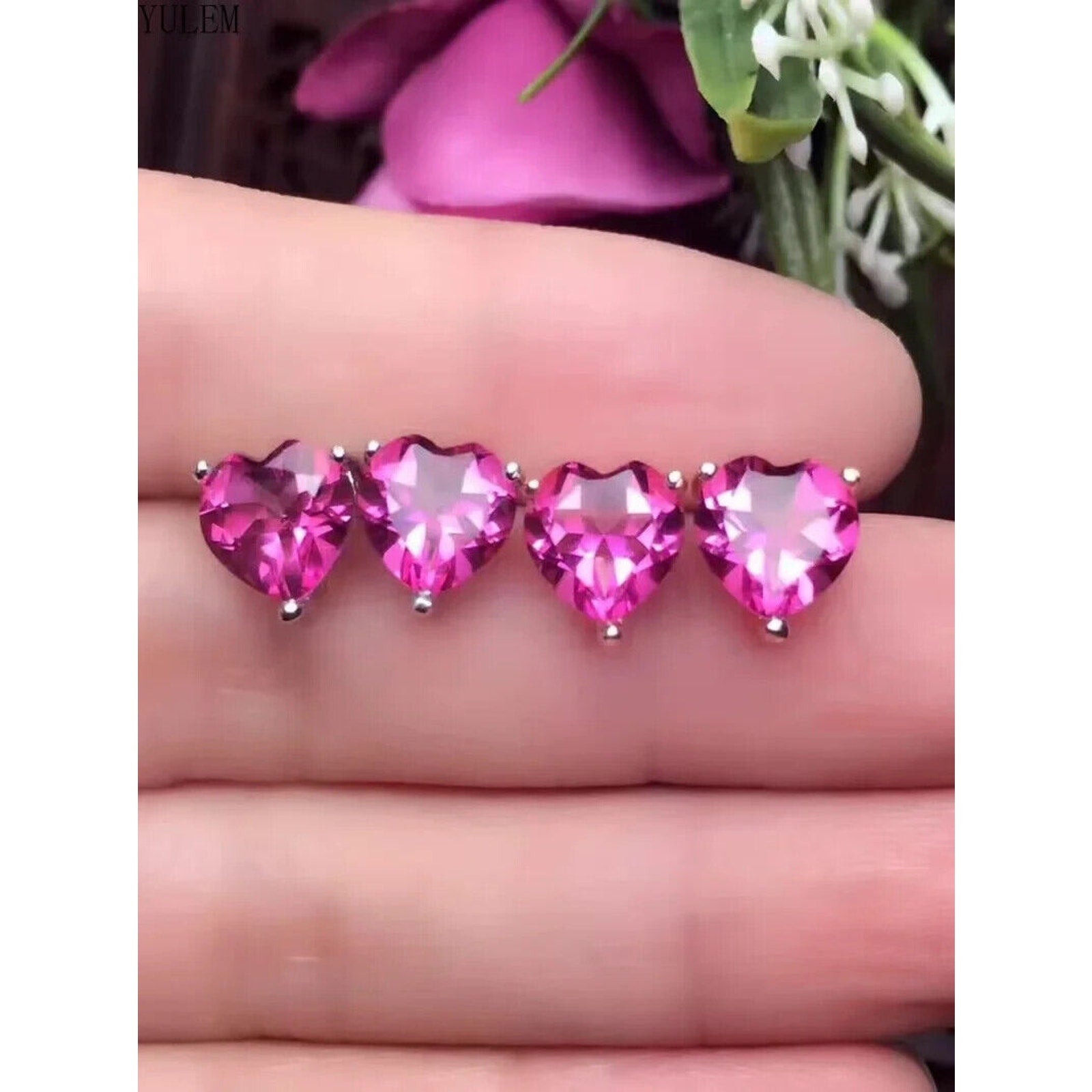 Pink Topaz Heart Stud Earrings – 8mm Natural Gemstone | 925 Sterling Silver