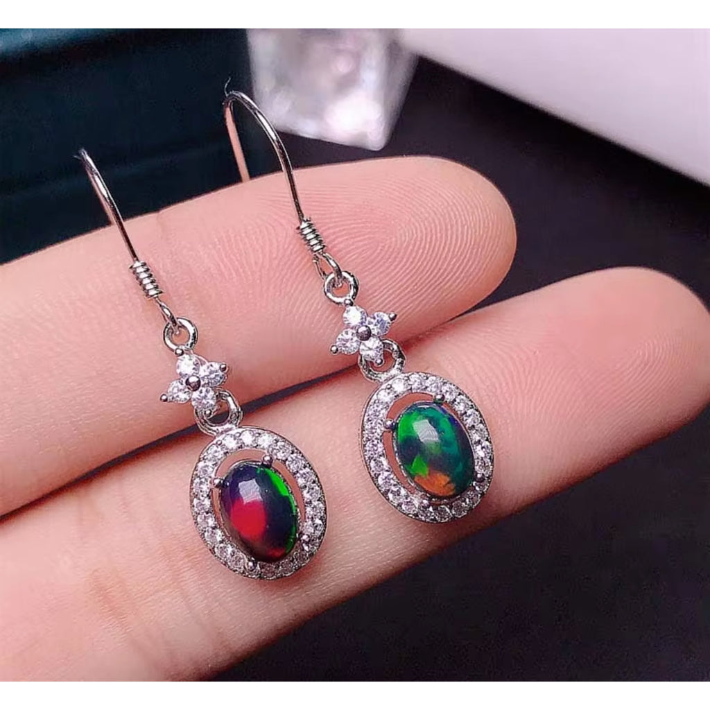 Colorful Fire Opal Dangle Earrings, Natural Fire Opal Earrings 925 Sterling