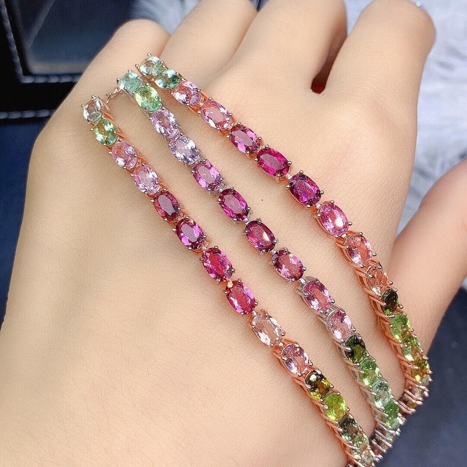 Natural Multicolor Tourmaline Tennis Bracelet, Colorful Tourmaline Bracelet