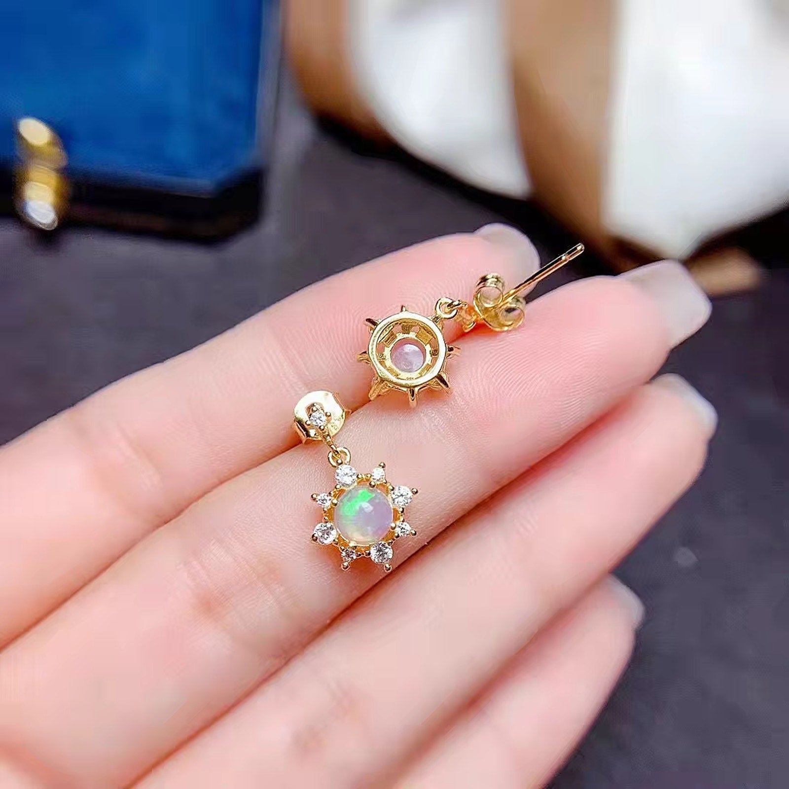 Natural Fire Opal Jewelry Set, Fire Opal Ring, Earrings, and Pendant Set 5mm