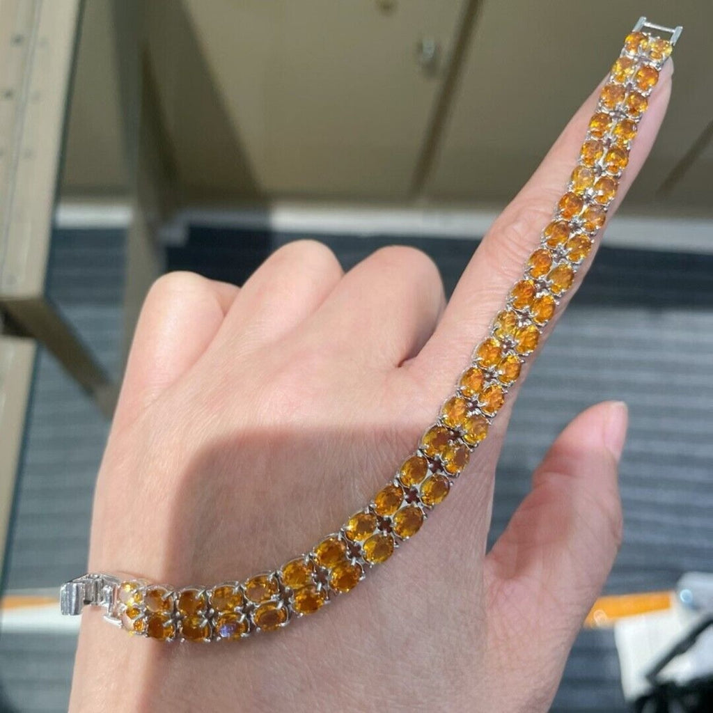 Double Layer Natural Citrine Tennis Bracelet 925 Sterling Silver