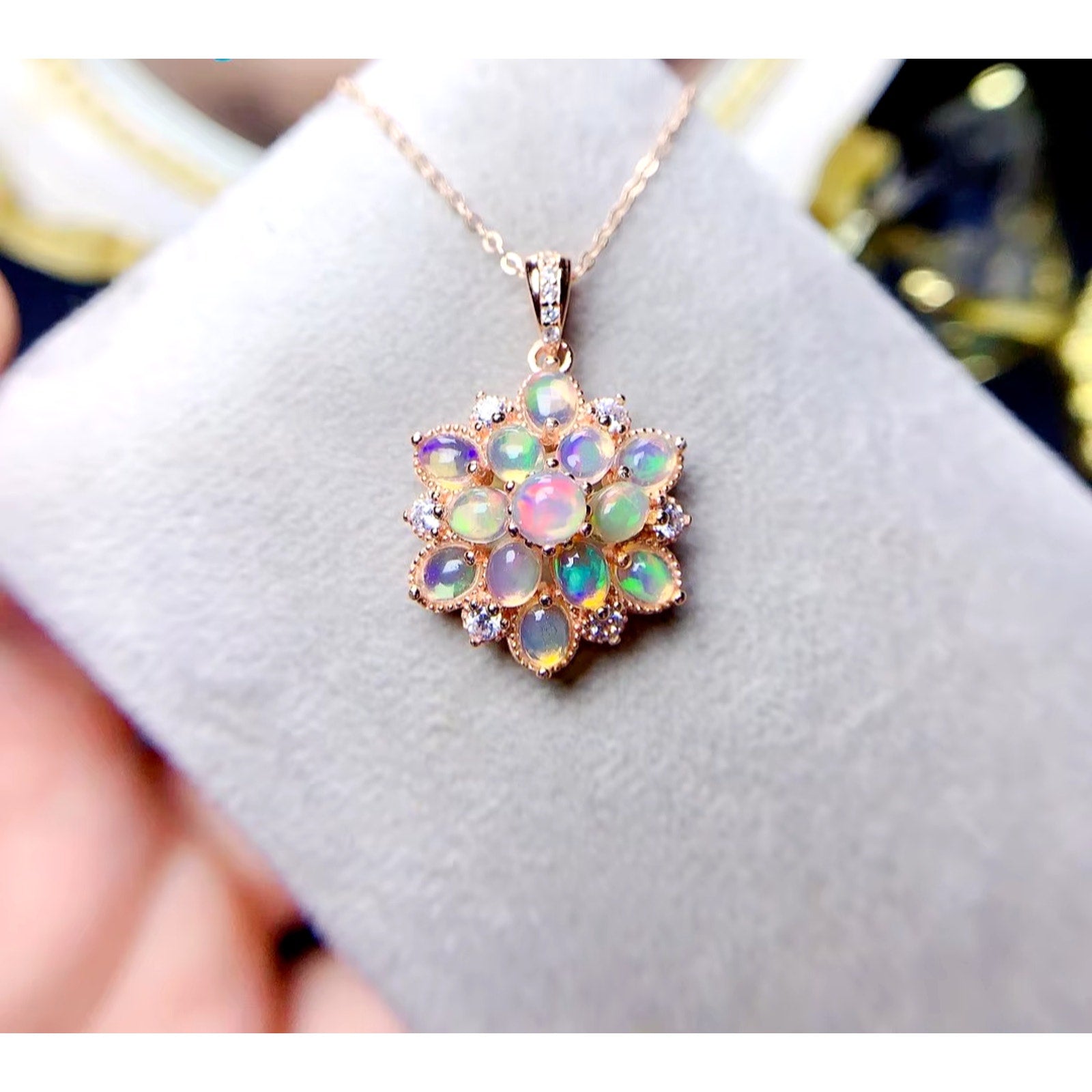 Natural Fire Opal Cluster Pendant Necklace, Women's Opal Pendant Necklace