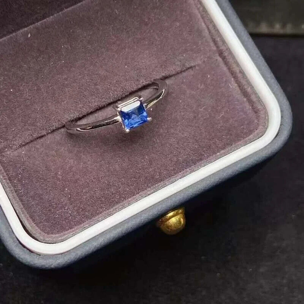 Dainty Square Sapphire Ring, Natural Blue Sapphire Ring 4mm 925 Sterling Silver