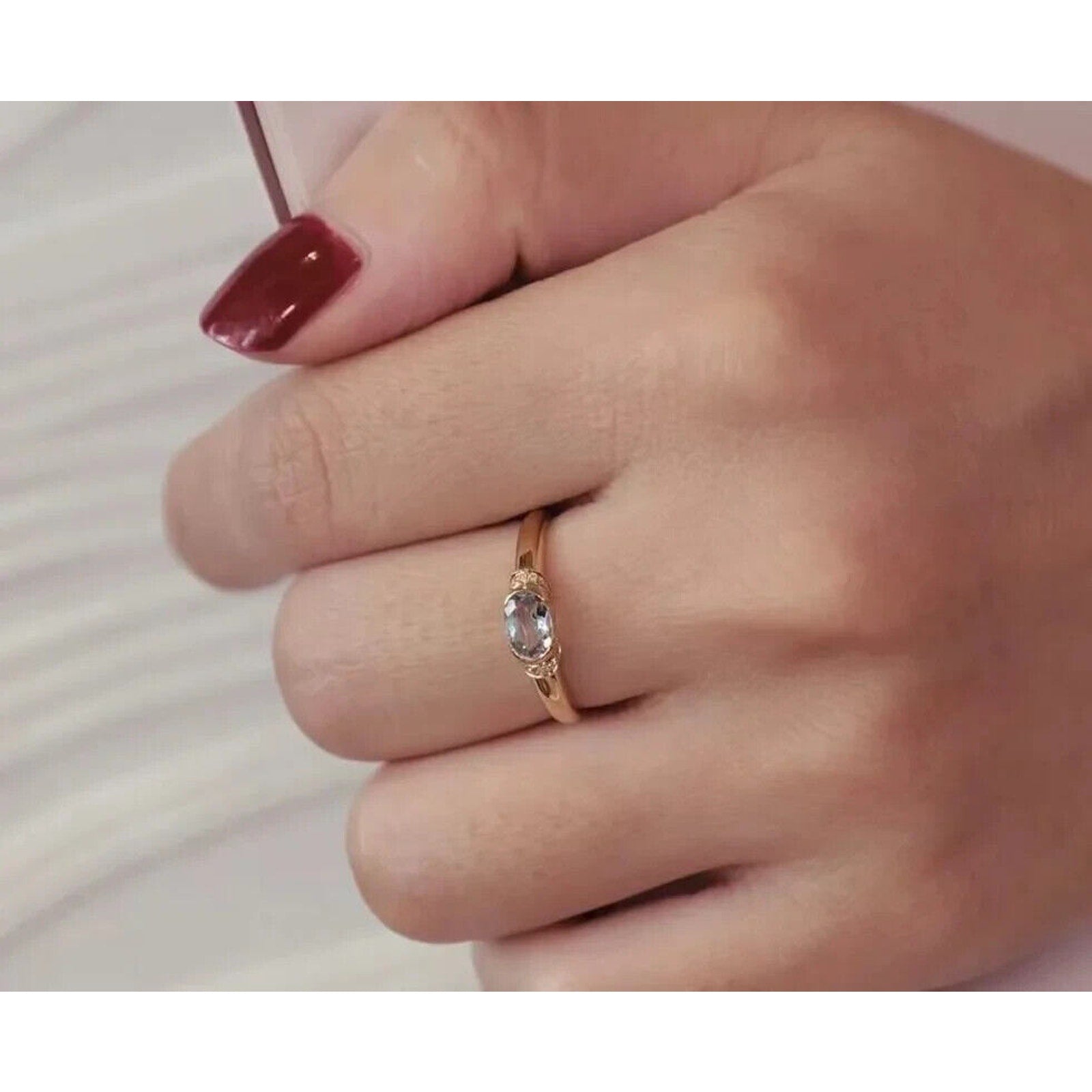 Women's Dainty Aquamarine Ring, Natural Aquamarine Gemstone Ring Sterling Silver