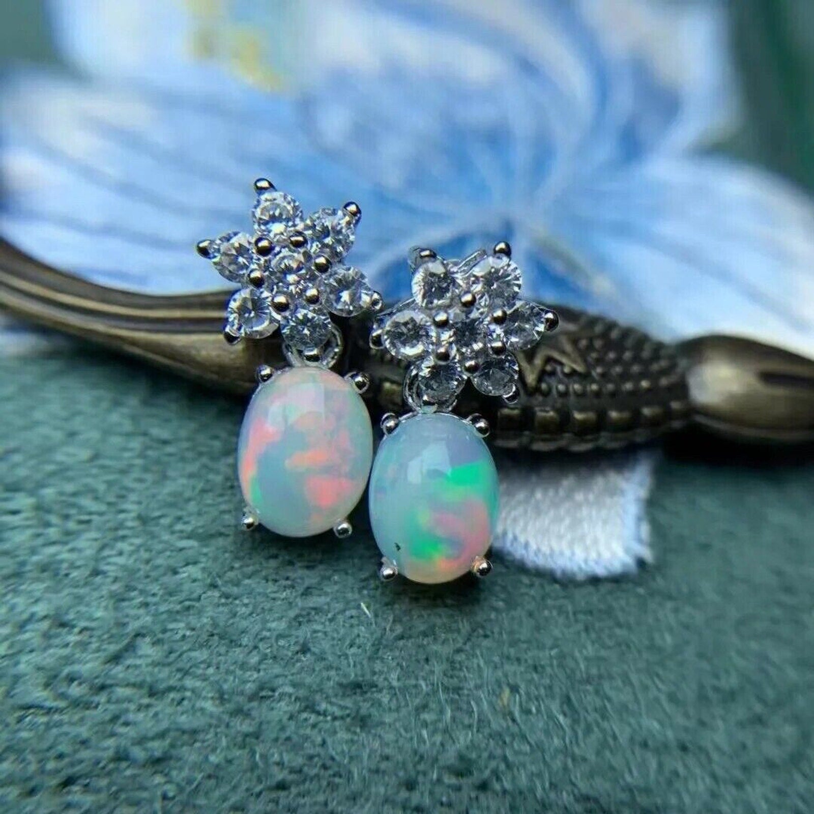 Dangle Earrings Opal, Opal Gemstone Silver, Natural Opal Earring 6x8mm