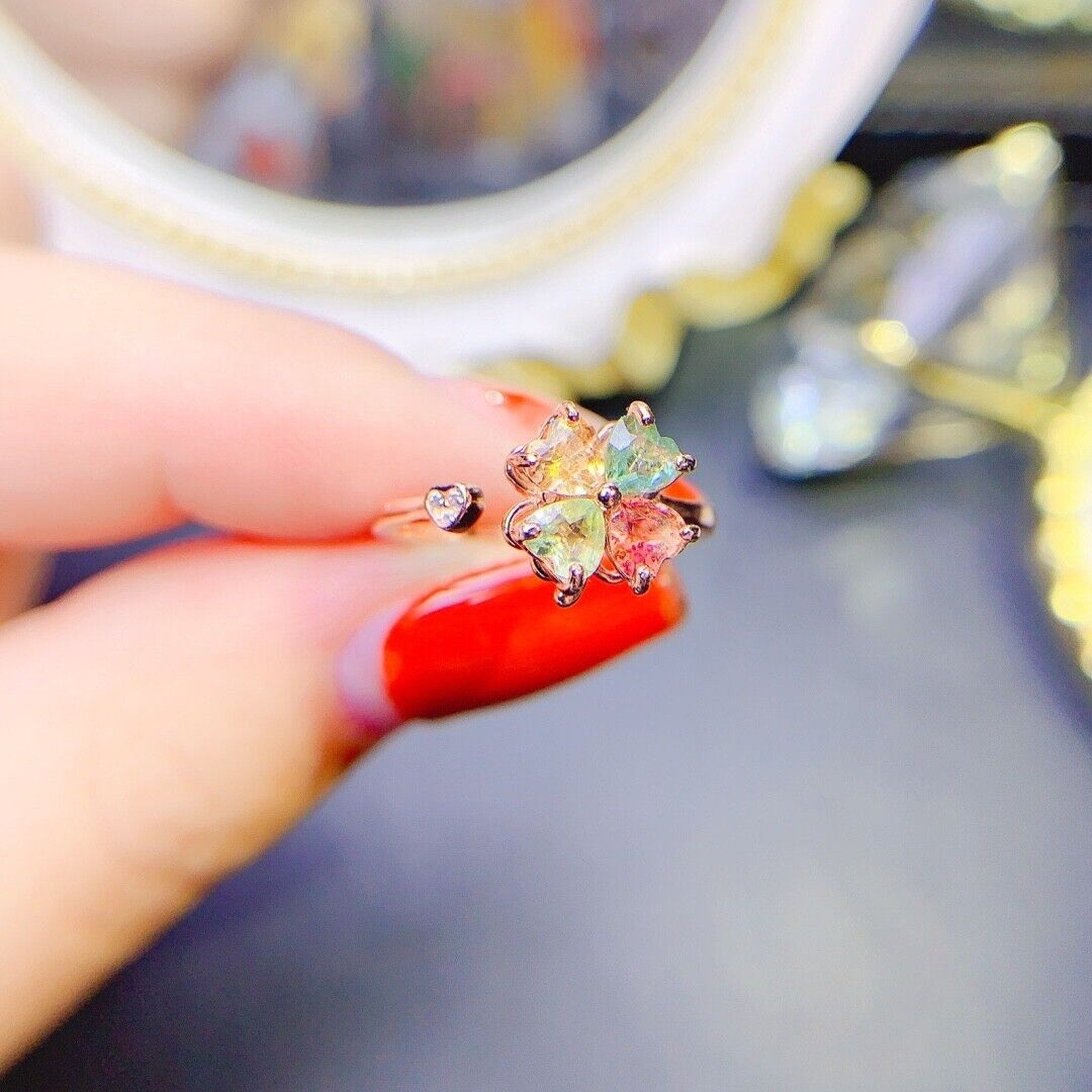 Tourmaline Gemstone Heart Ring, Natural Tourmaline Sterling Silver Ring