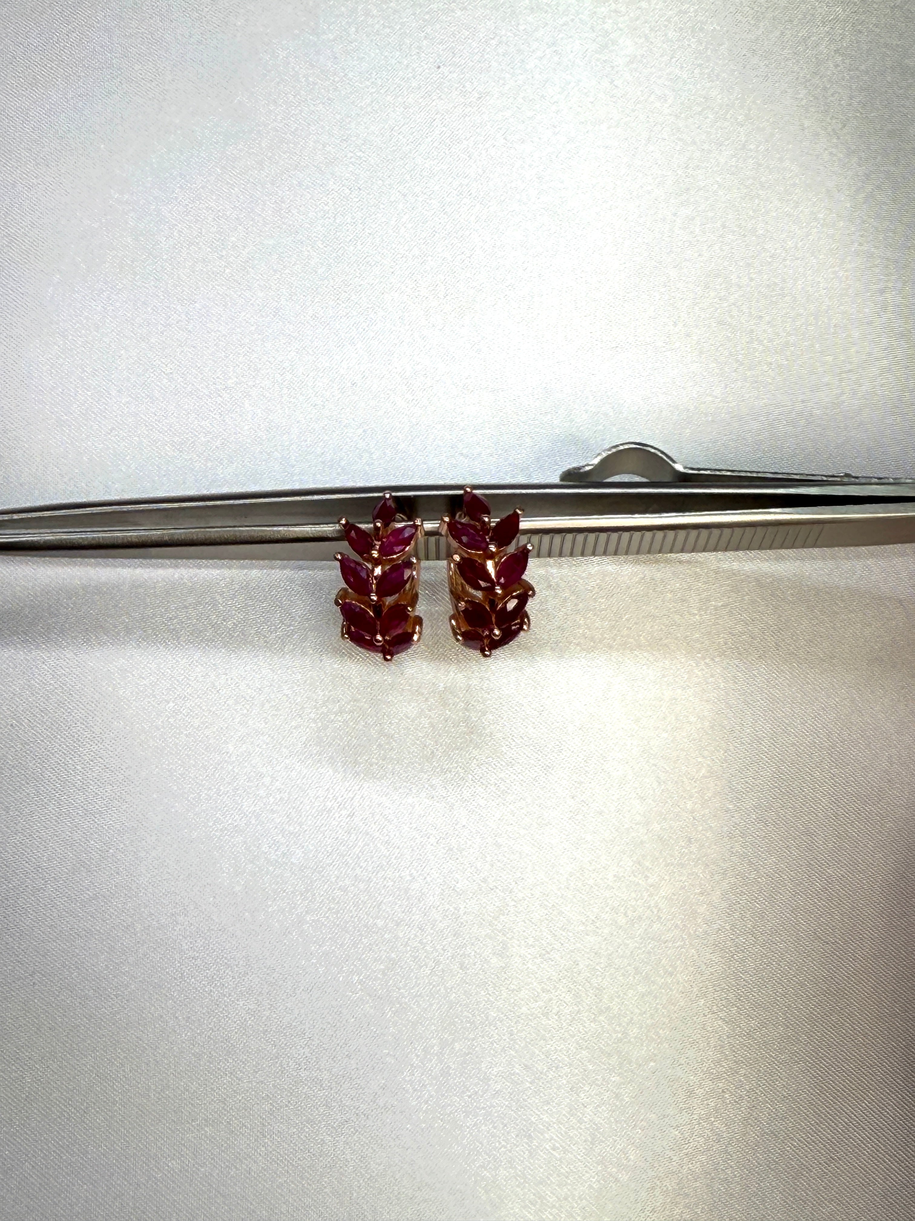 Marquise Cut Ruby Hoop Earrings, Natural Ruby Hoop Earrings